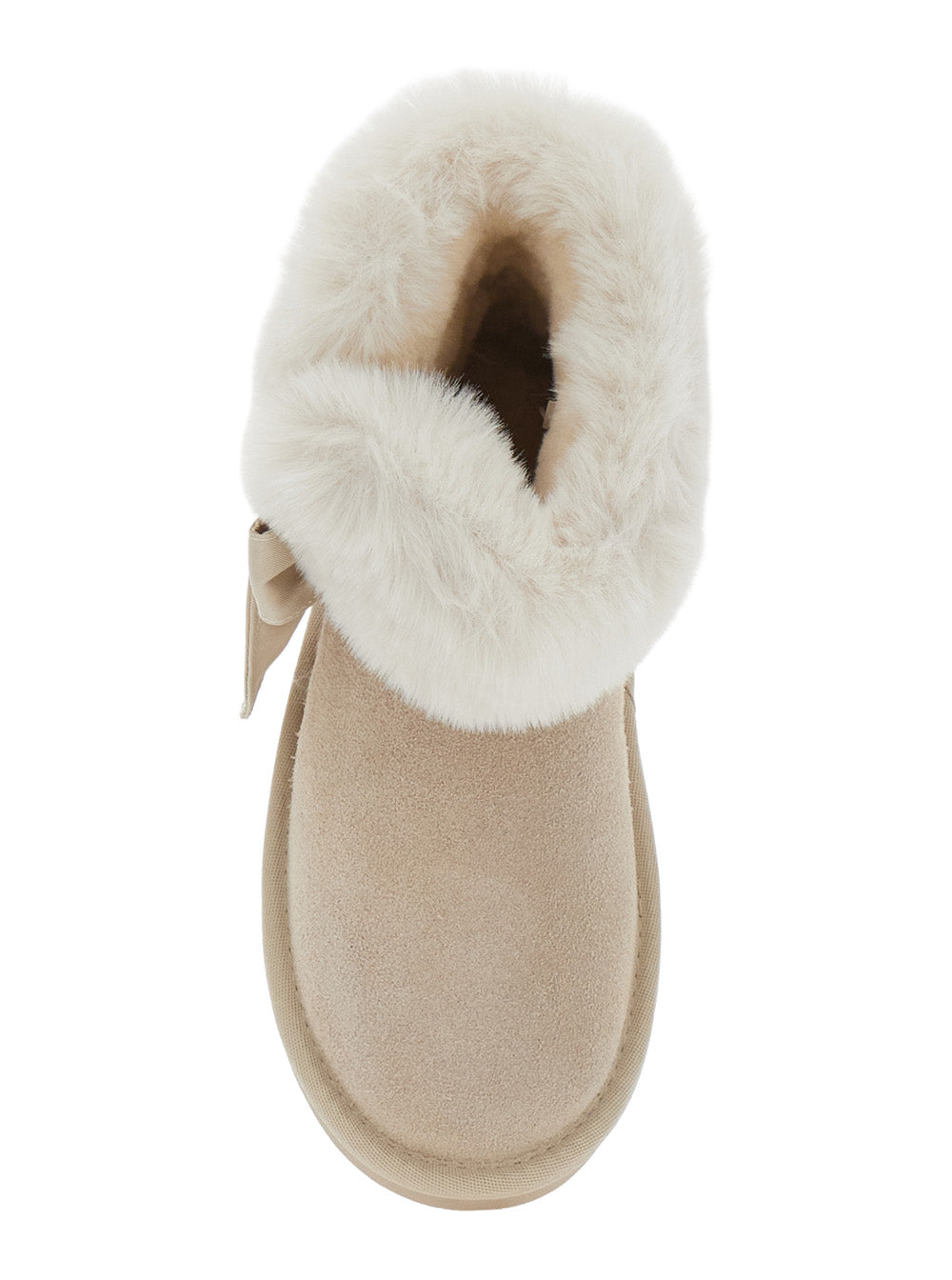 Monnalisa Suede with Faux Fur Cuff Ankle Boot — Beige, view 4