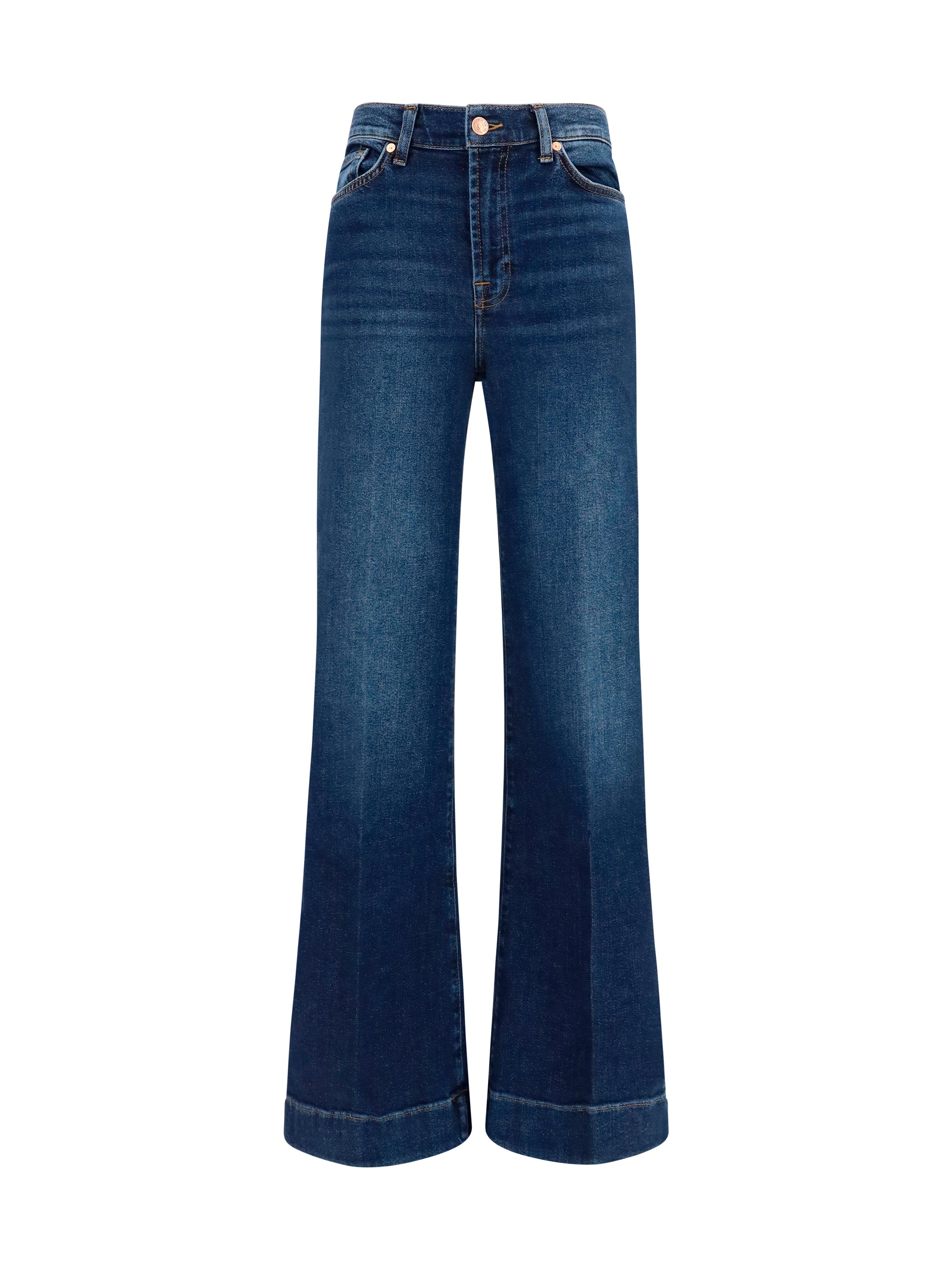 7 For All Mankind High-Rise Flared Denim Jeans — Blue, view 3