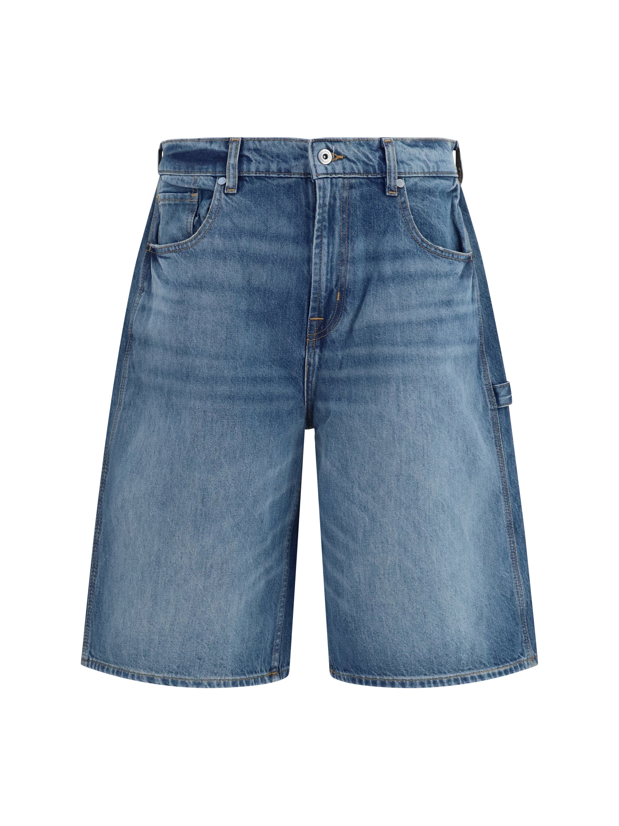 7 For All Mankind Wide-Leg Cotton Bermuda Shorts — Blue, view 2