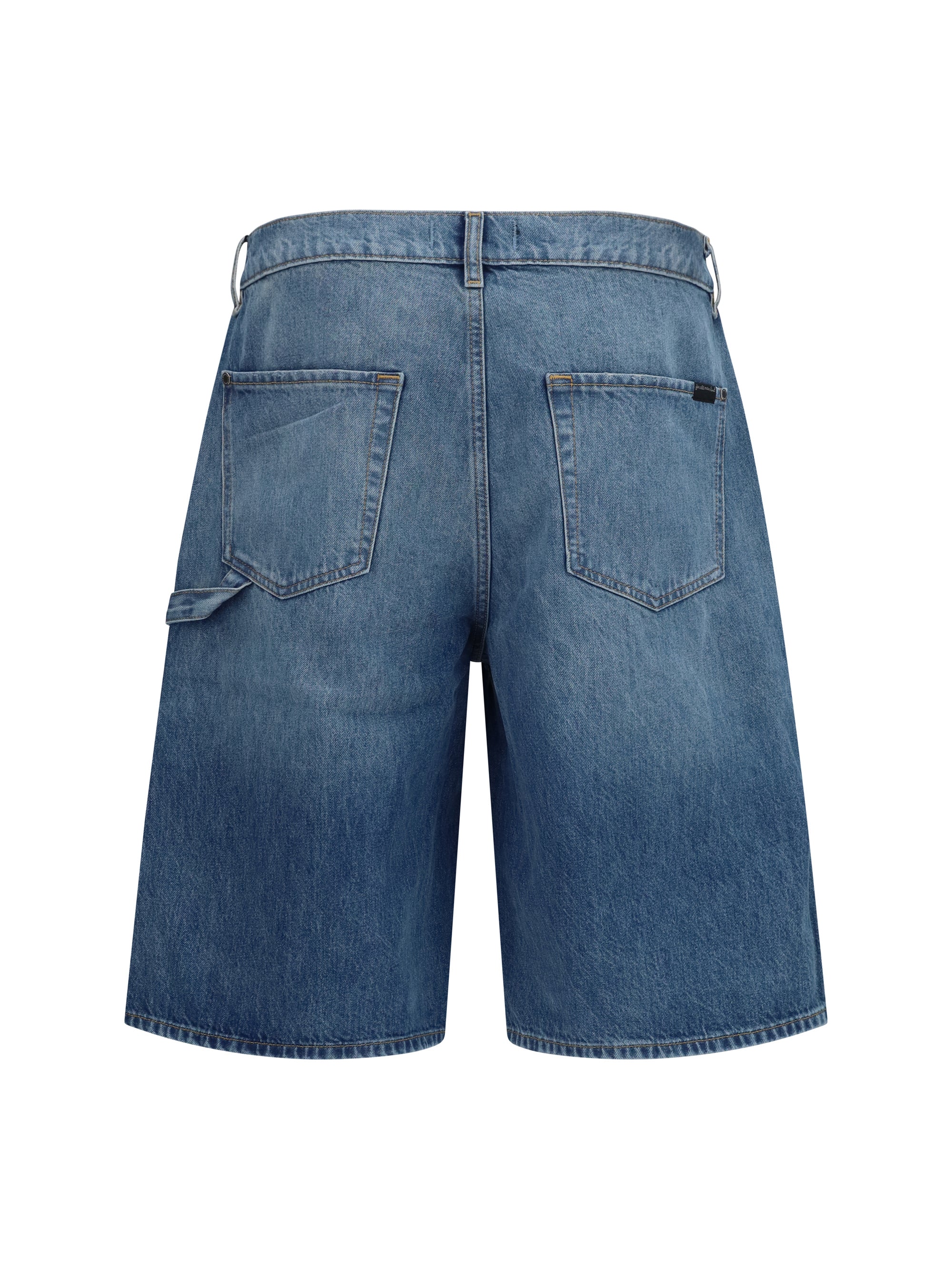 7 For All Mankind Wide-Leg Cotton Bermuda Shorts — Blue, view 3