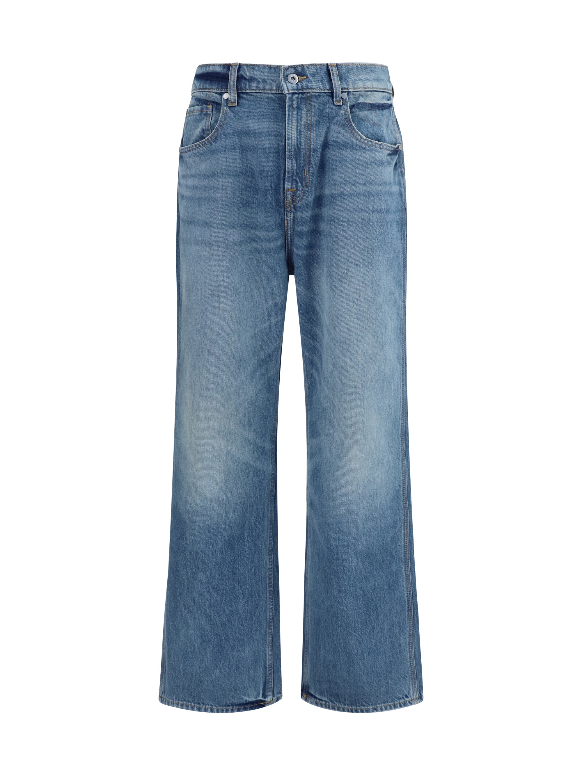 7 For All Mankind Wide-Leg Cotton Denim Jeans — Blue, view 3