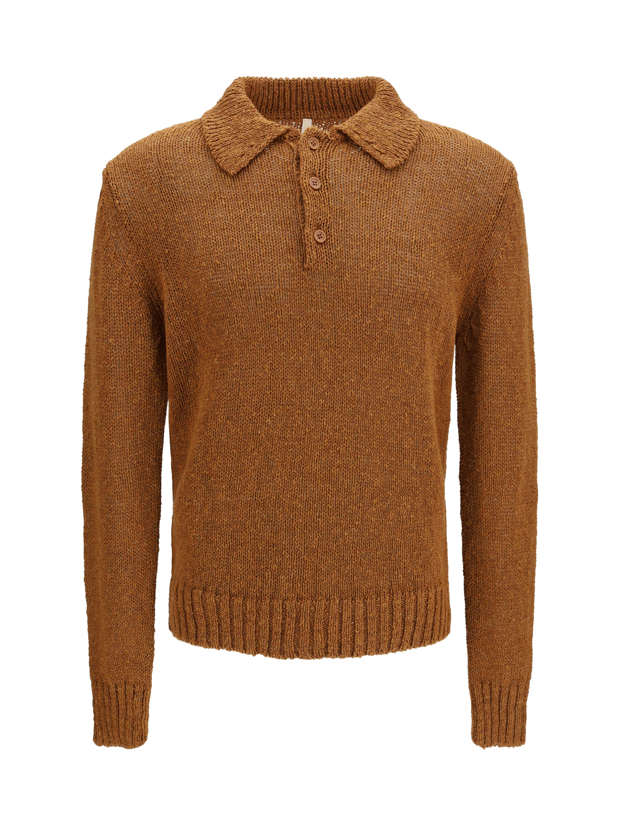 Sunflower Textured Knit Polo — Brown by Sunflower