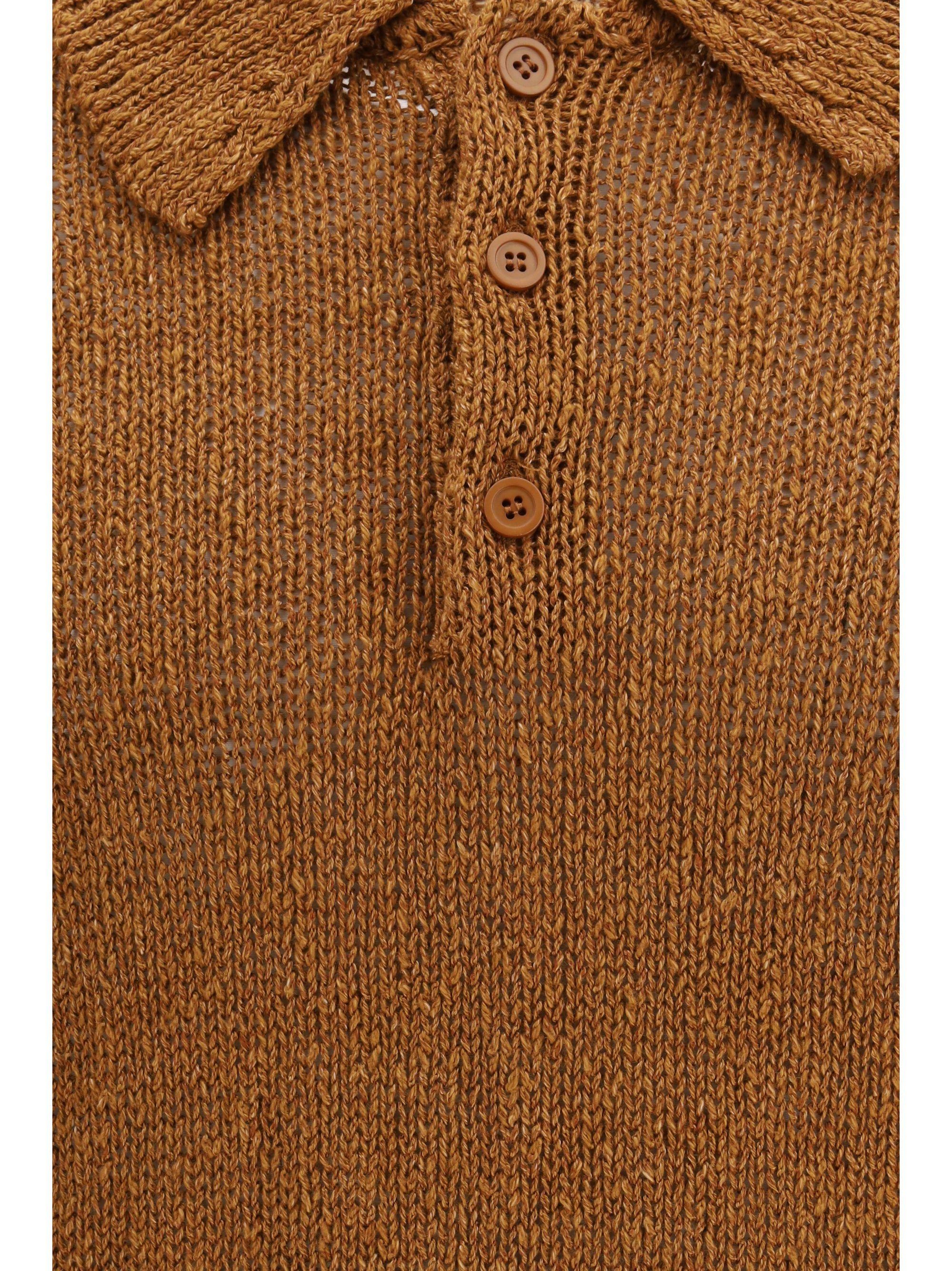 Sunflower Textured Knit Polo — Brown, view 3