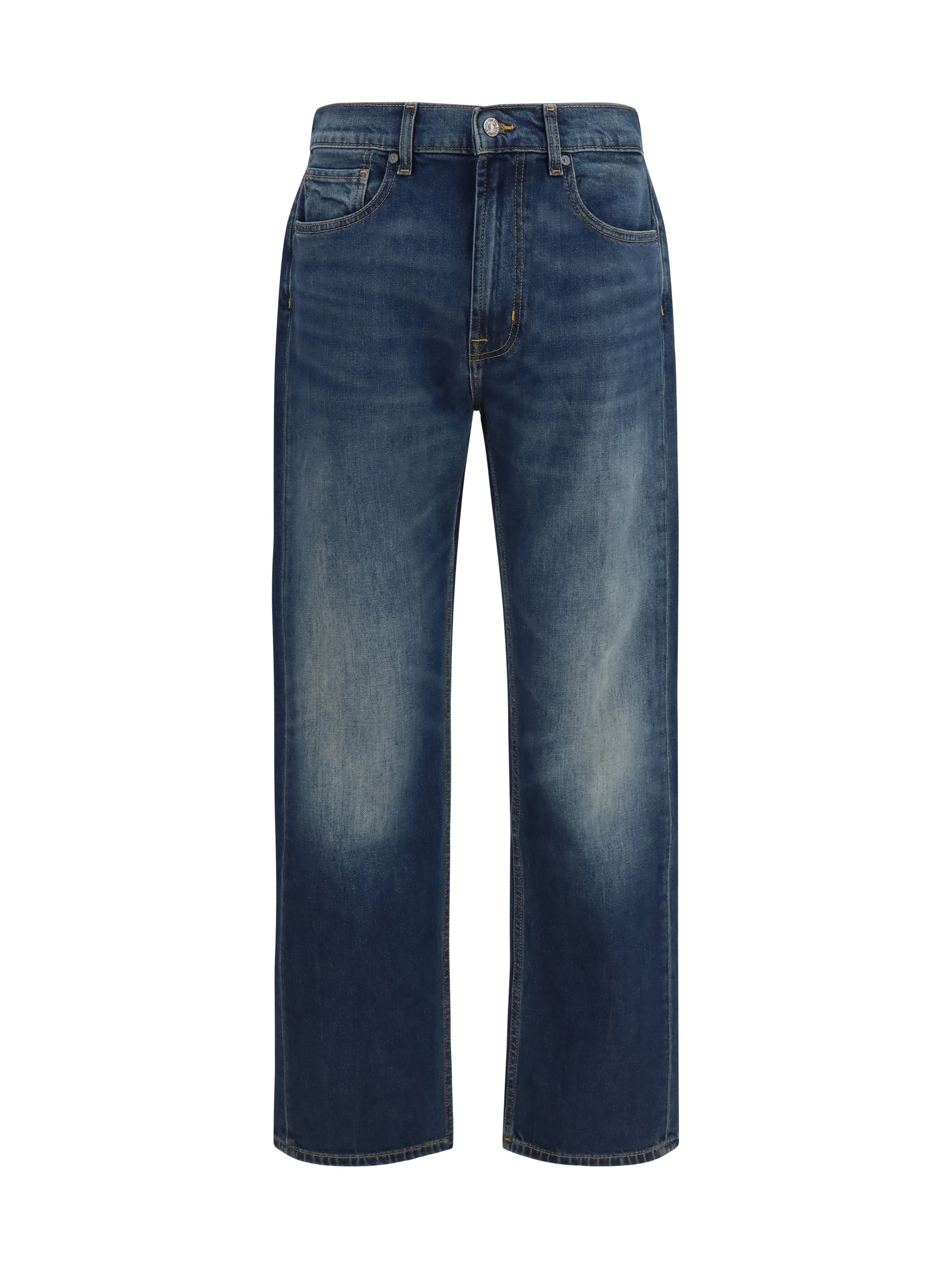 7 For All Mankind Straight-Leg Denim Jeans — Blue, view 2