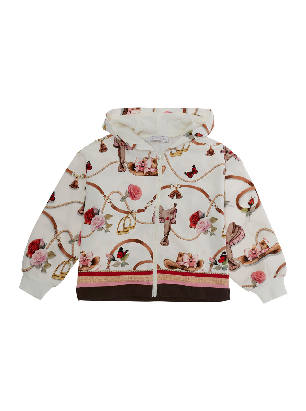 Monnalisa Floral Print Cotton Hoodie — Cream by Monnalisa