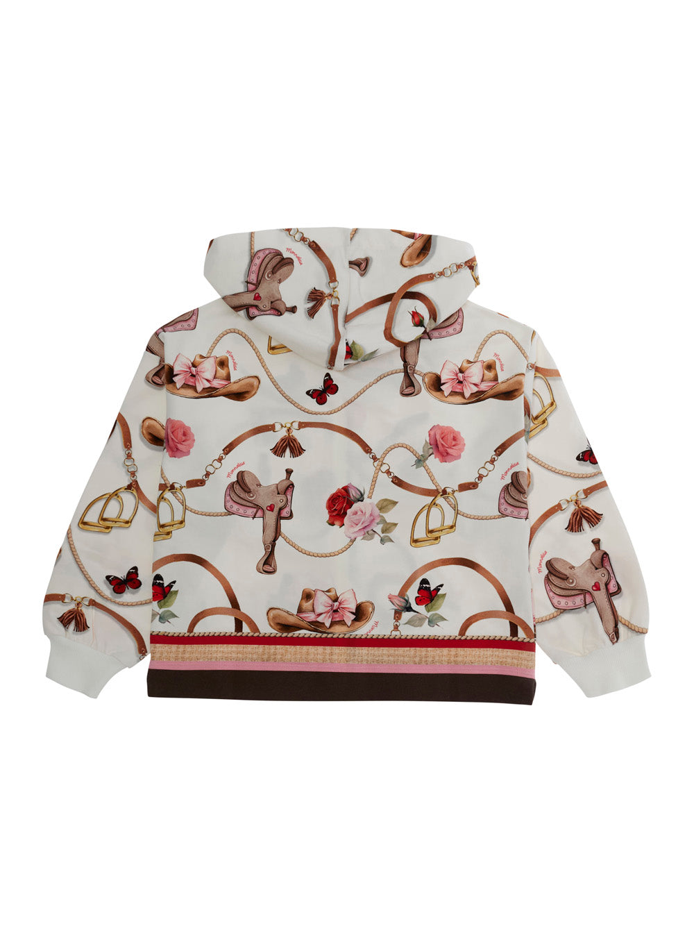 Monnalisa Floral Print Cotton Hoodie — Cream, view 2