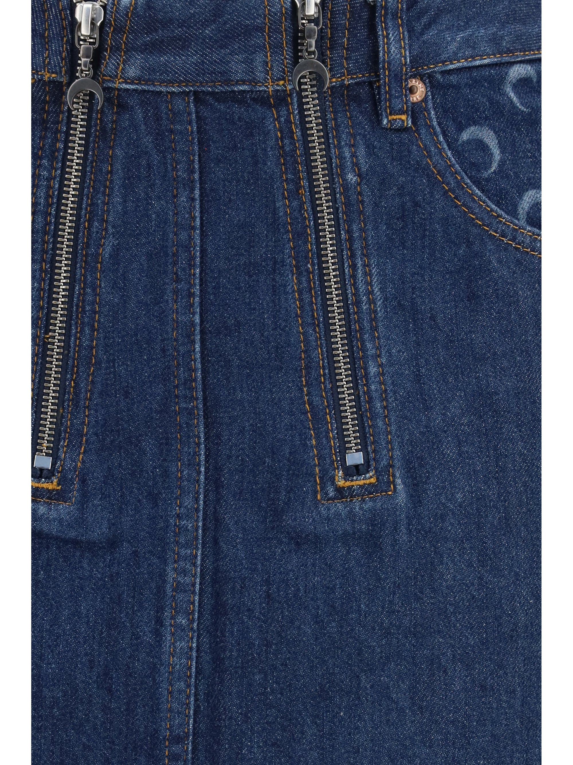 Marine Serre Zipped Organic Cotton Mini Skirt — Navy, view 3
