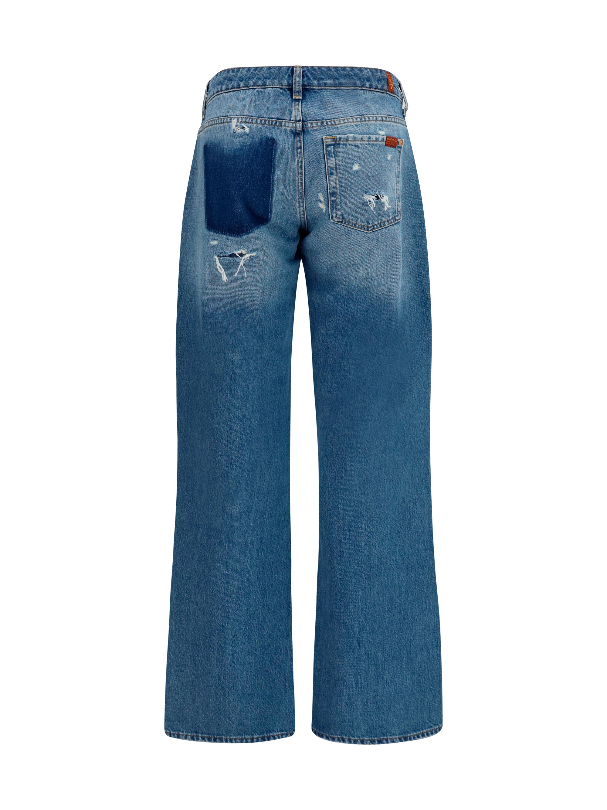7 For All Mankind Straight-Leg Distressed Cotton Jeans — Blue by 7 For All Mankind