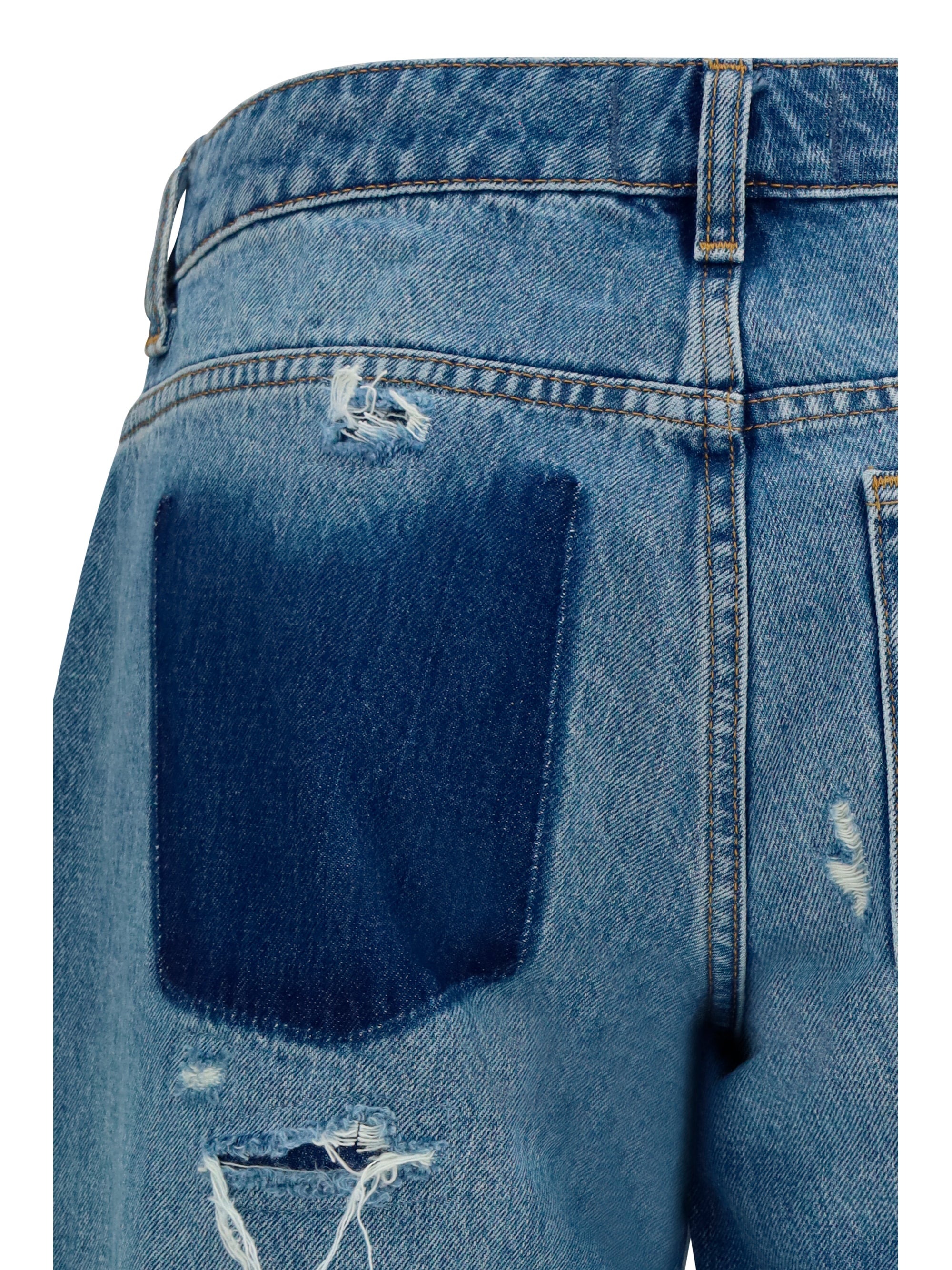 7 For All Mankind Straight-Leg Distressed Cotton Jeans — Blue, view 2
