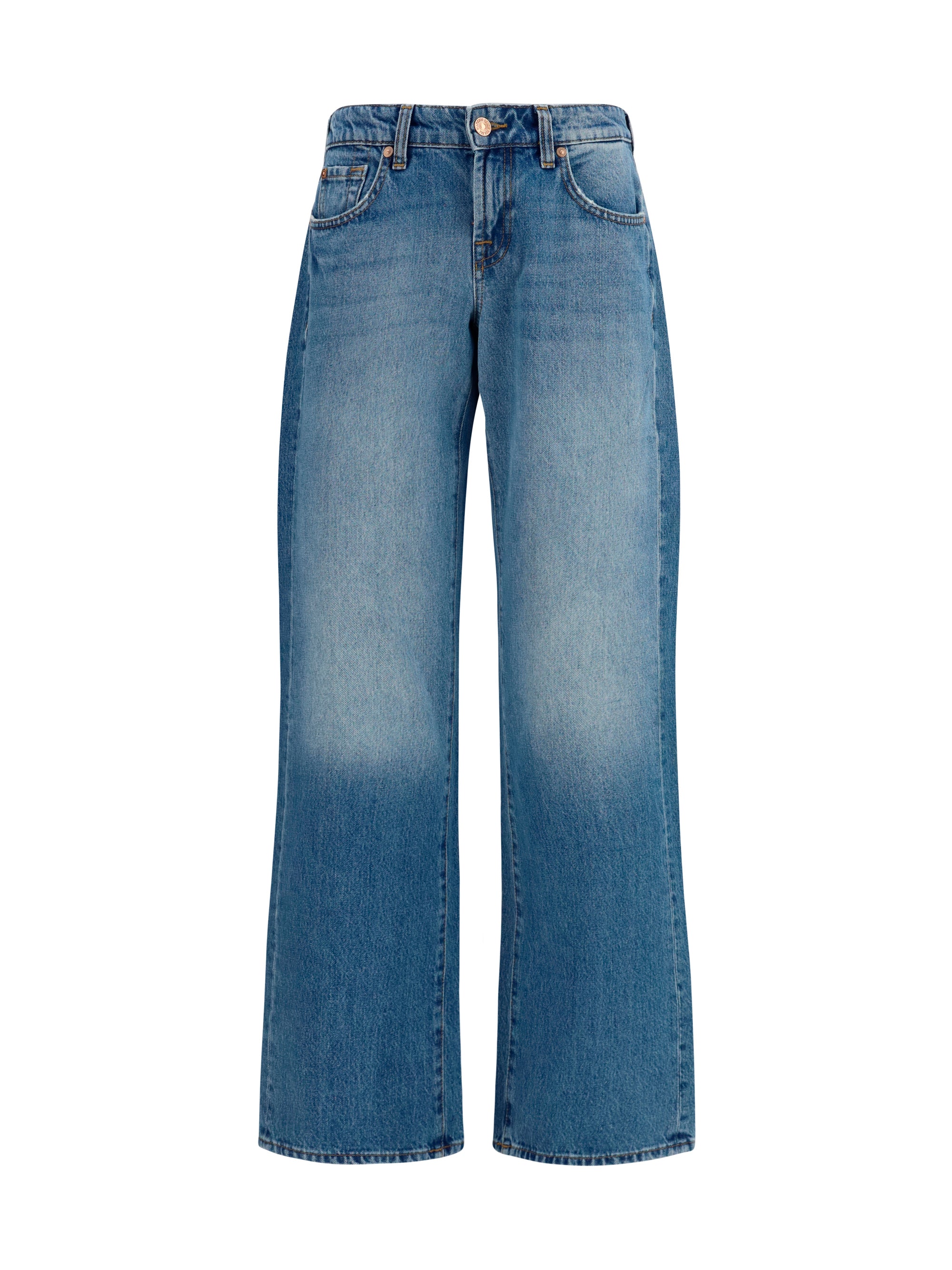 7 For All Mankind Straight-Leg Distressed Cotton Jeans — Blue, view 3