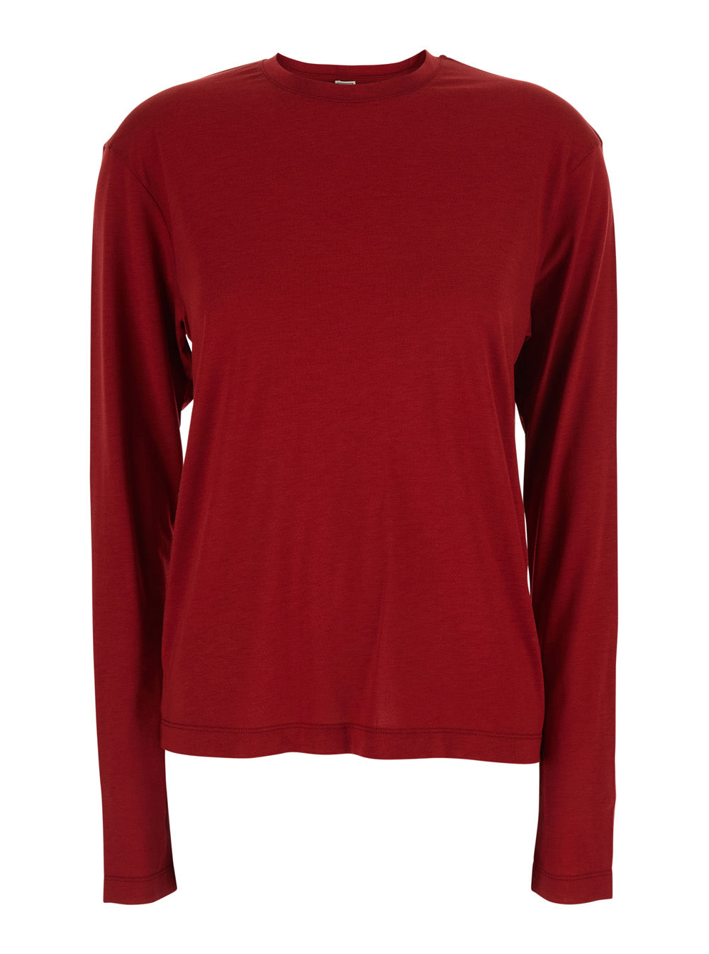 Toteme Crew Neck Long Sleeve Lyocell-Cotton Blend T-Shirt — Red by Toteme