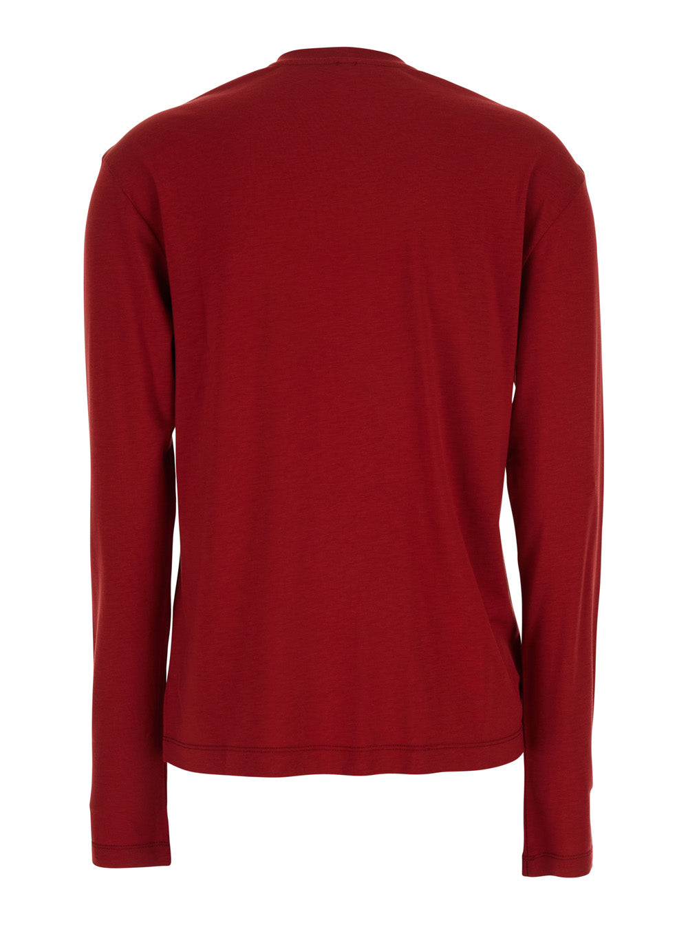Toteme Crew Neck Long Sleeve Lyocell-Cotton Blend T-Shirt — Red, view 2