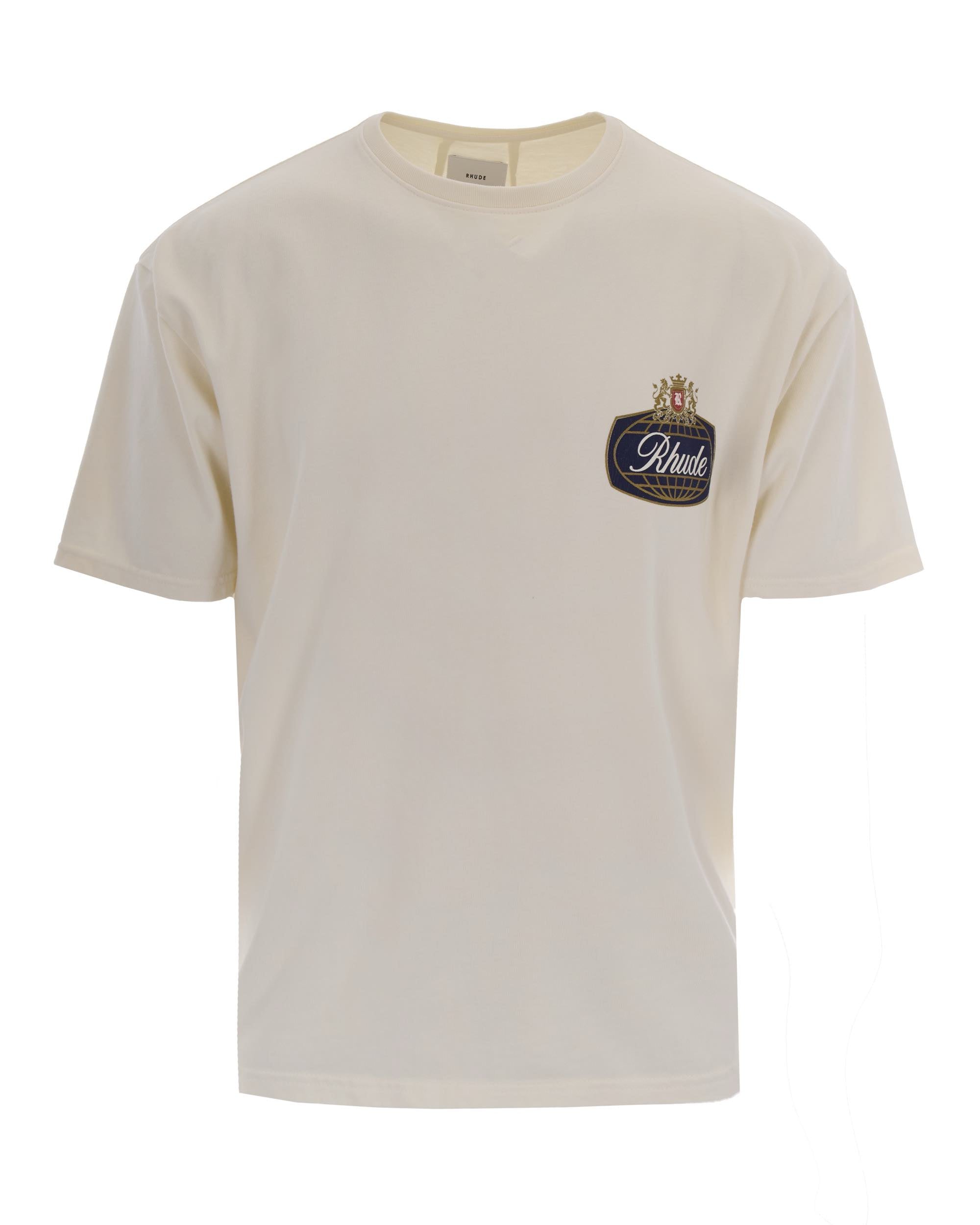 Rhude Logo-Printed Crest T-Shirt — White by Rhude