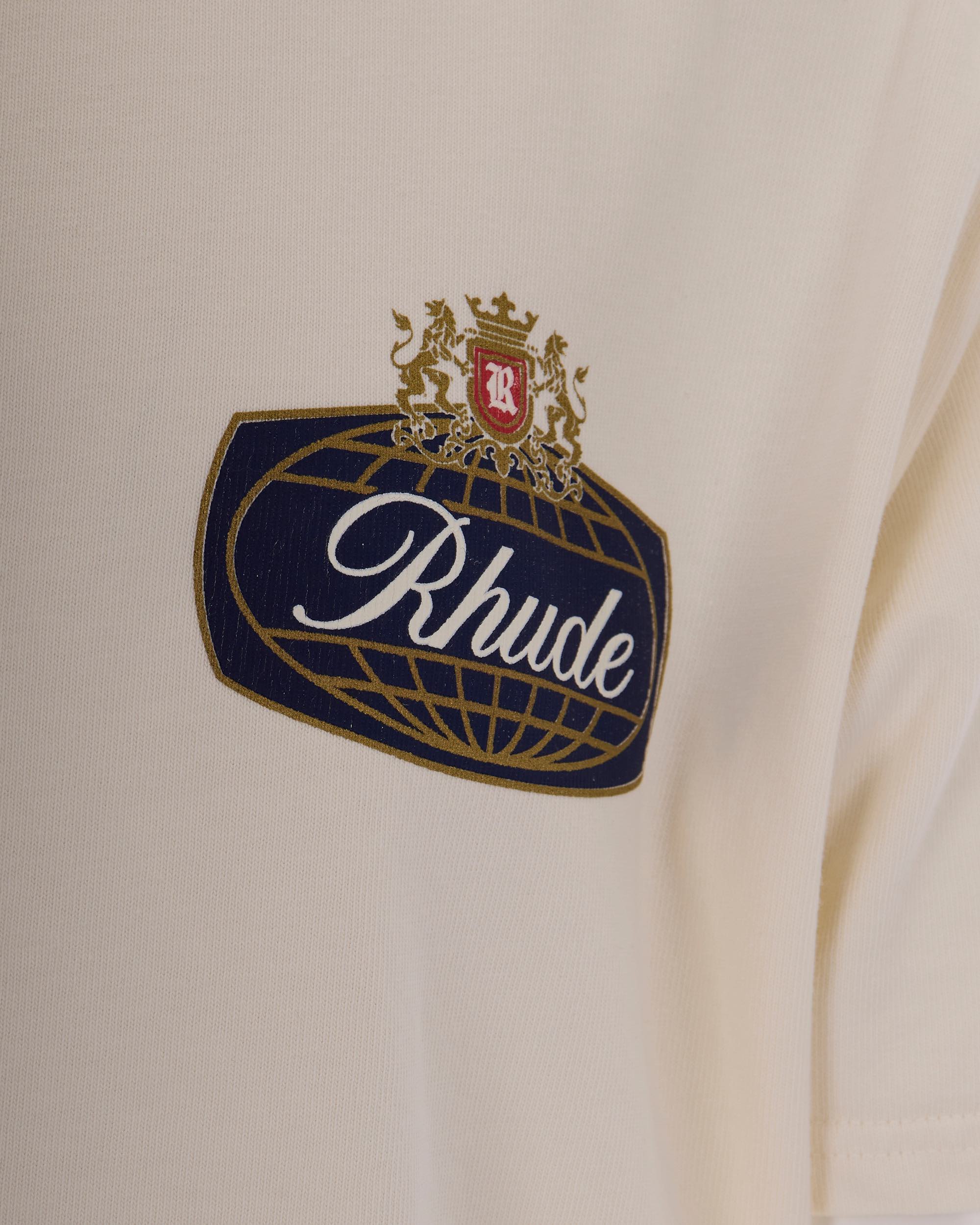 Rhude Logo-Printed Crest T-Shirt — White, view 3
