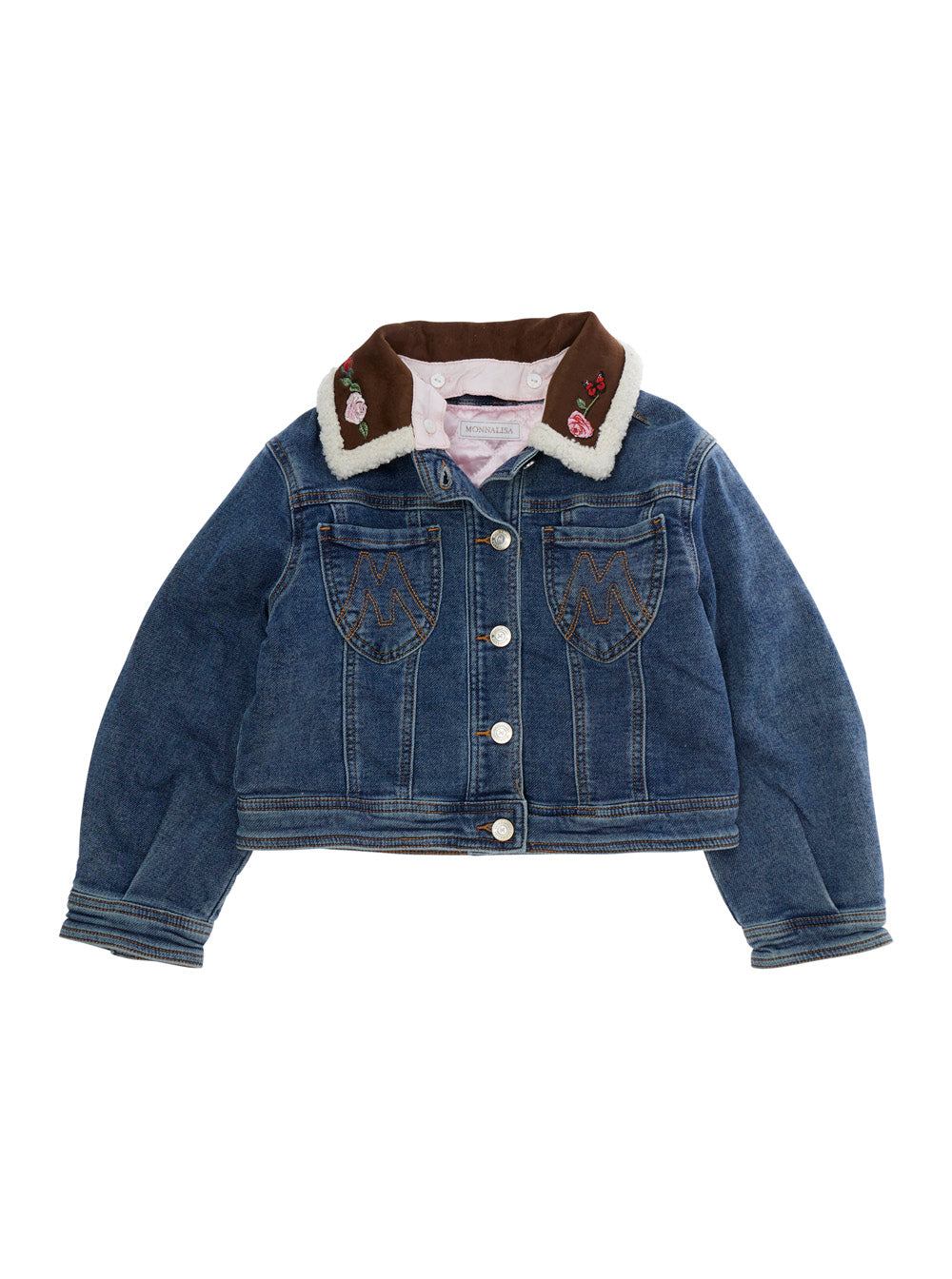 Monnalisa Floral-Embroidered Denim Jacket — Blue by Monnalisa