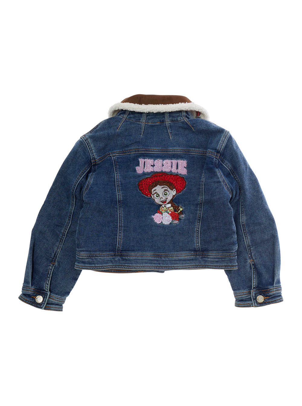 Monnalisa Floral-Embroidered Denim Jacket — Blue, view 2