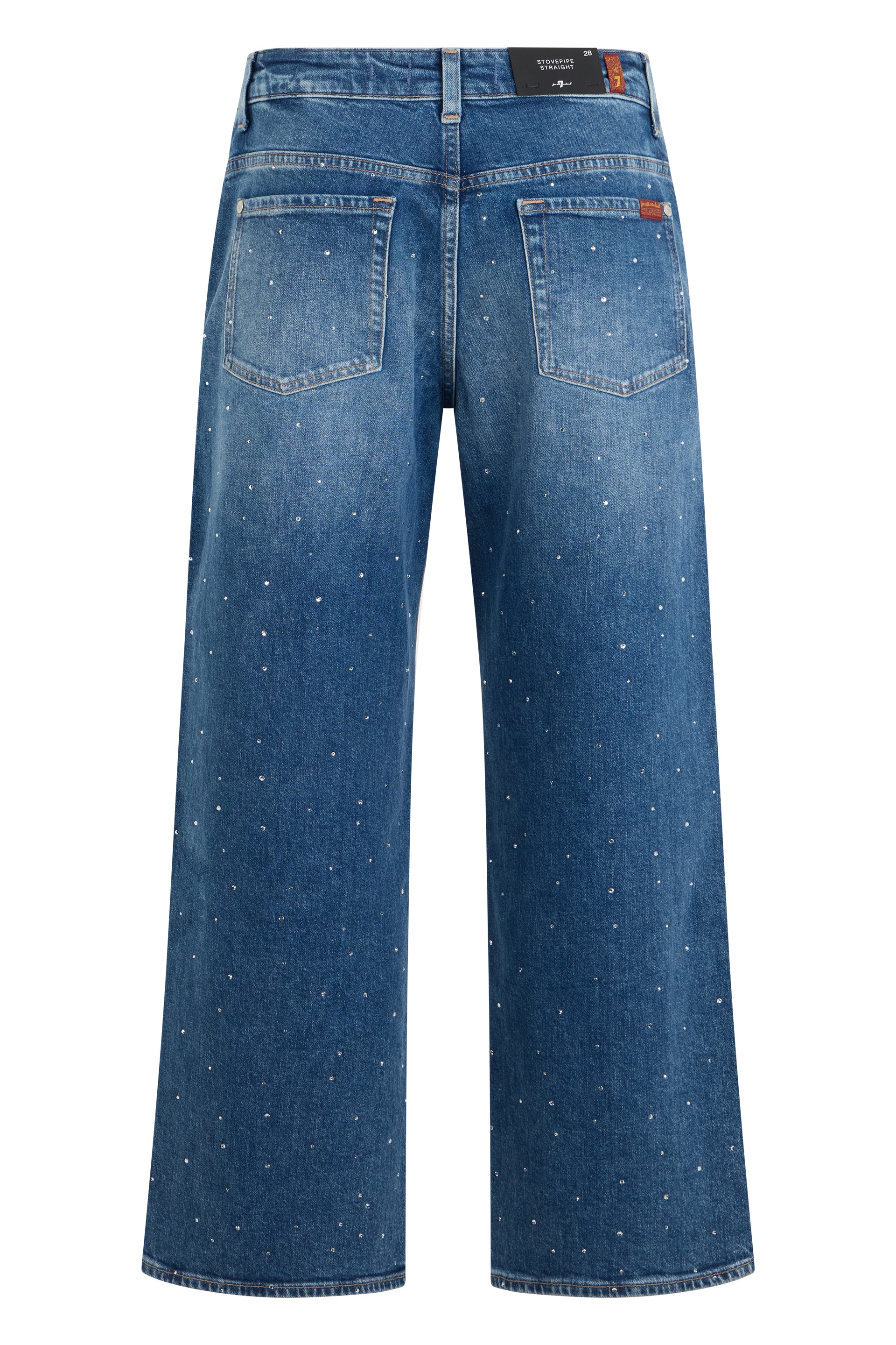 7 For All Mankind Rhinestone-Embellished Denim Jeans — Blue, view 2