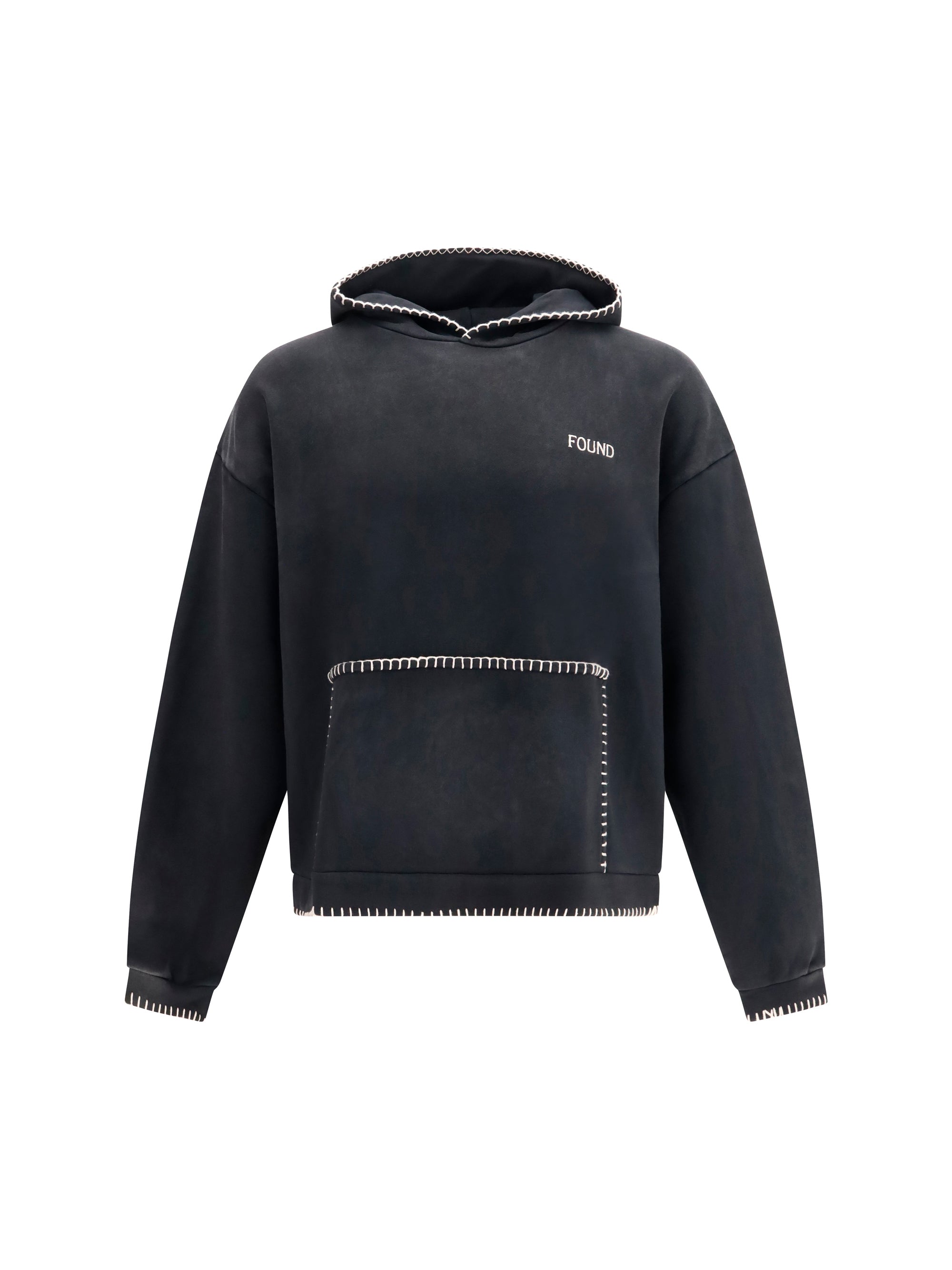 Found Stitch-Detailed Cotton Hoodie Sweatshirt — Black by Found