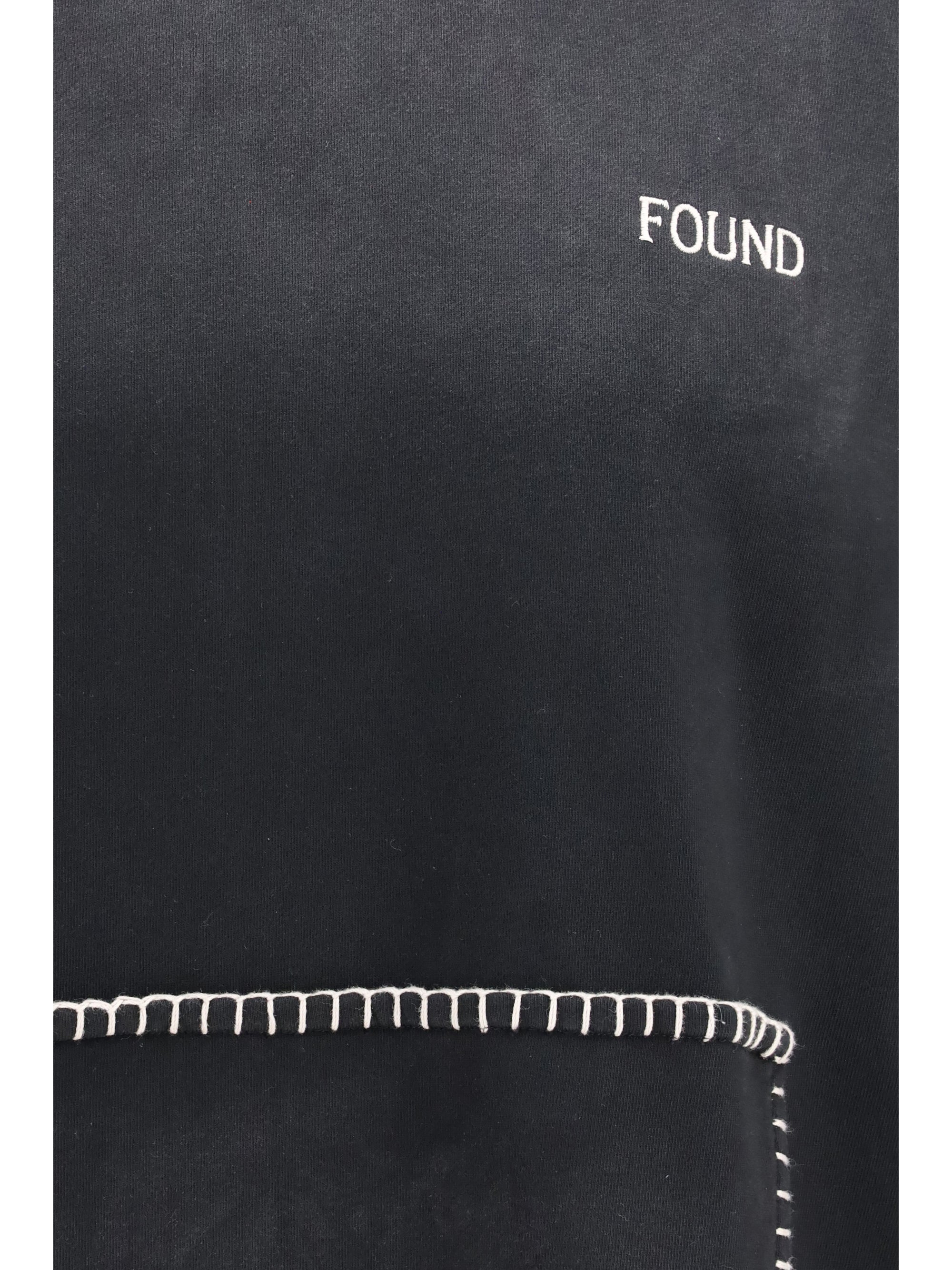 Found Stitch-Detailed Cotton Hoodie Sweatshirt — Black, view 2