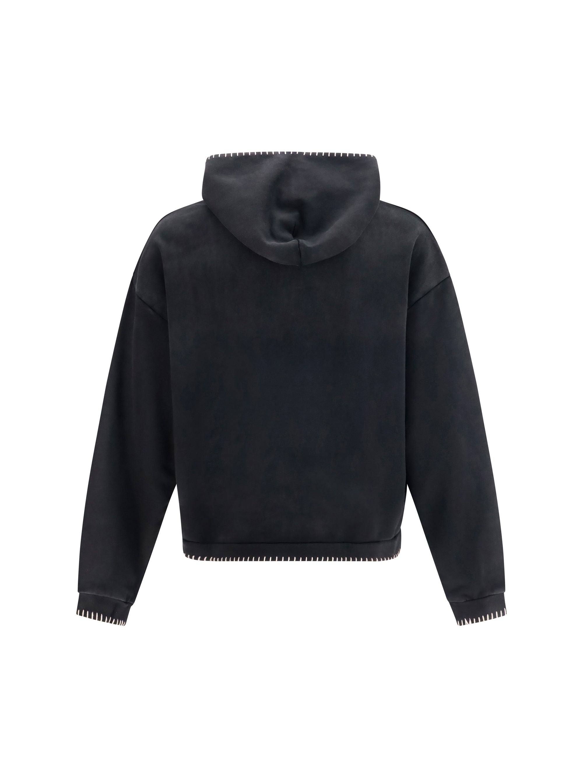 Found Stitch-Detailed Cotton Hoodie Sweatshirt — Black, view 3