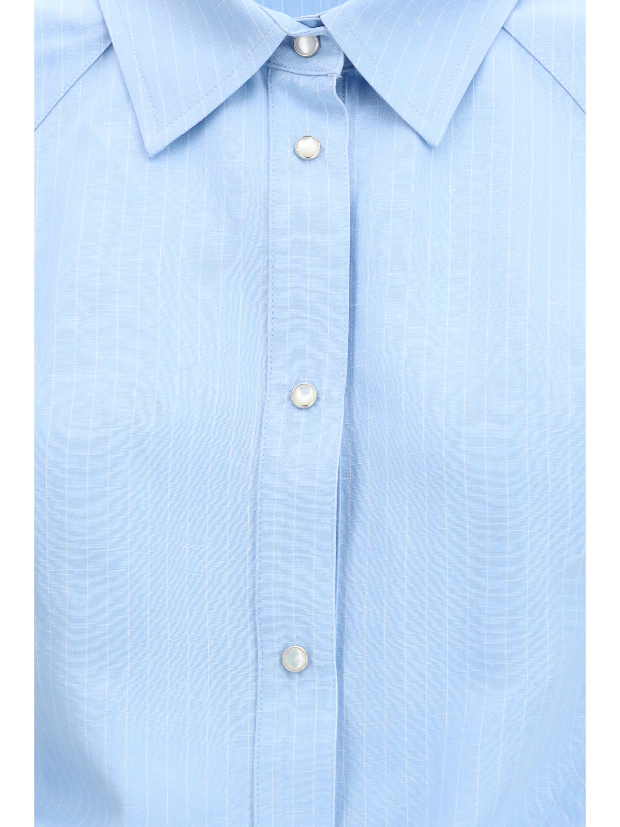 Jacob CohëN Striped Viscose-Linen Shirt — Blue, view 2