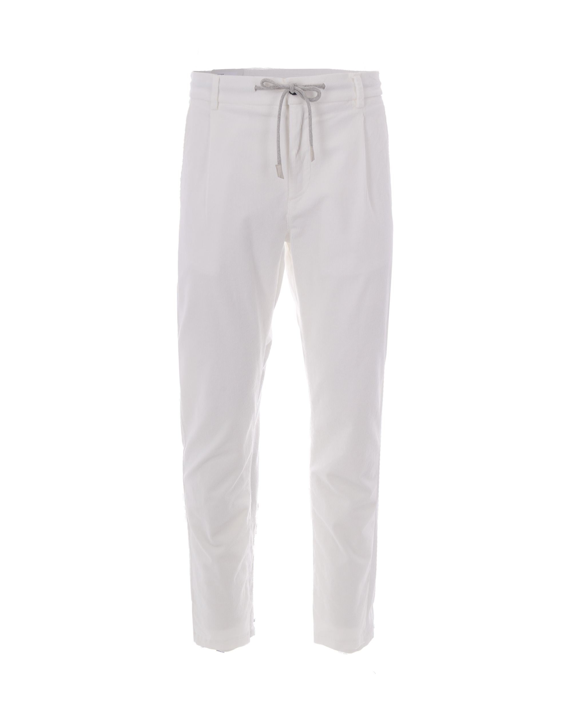 Eleventy Ribbed Velvet Trousers — White by Eleventy