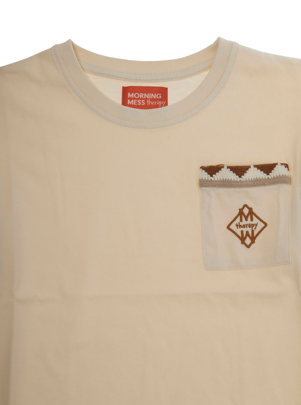 Morning Mess Therapy Embroidered Crewneck T-Shirt — Beige, view 3