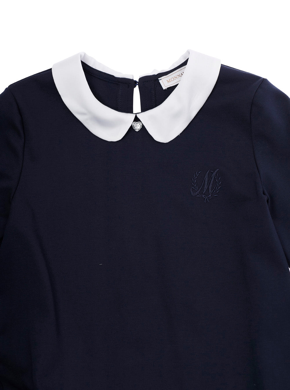 Monnalisa Peter Pan Collar Cotton Dress — Navy, view 2