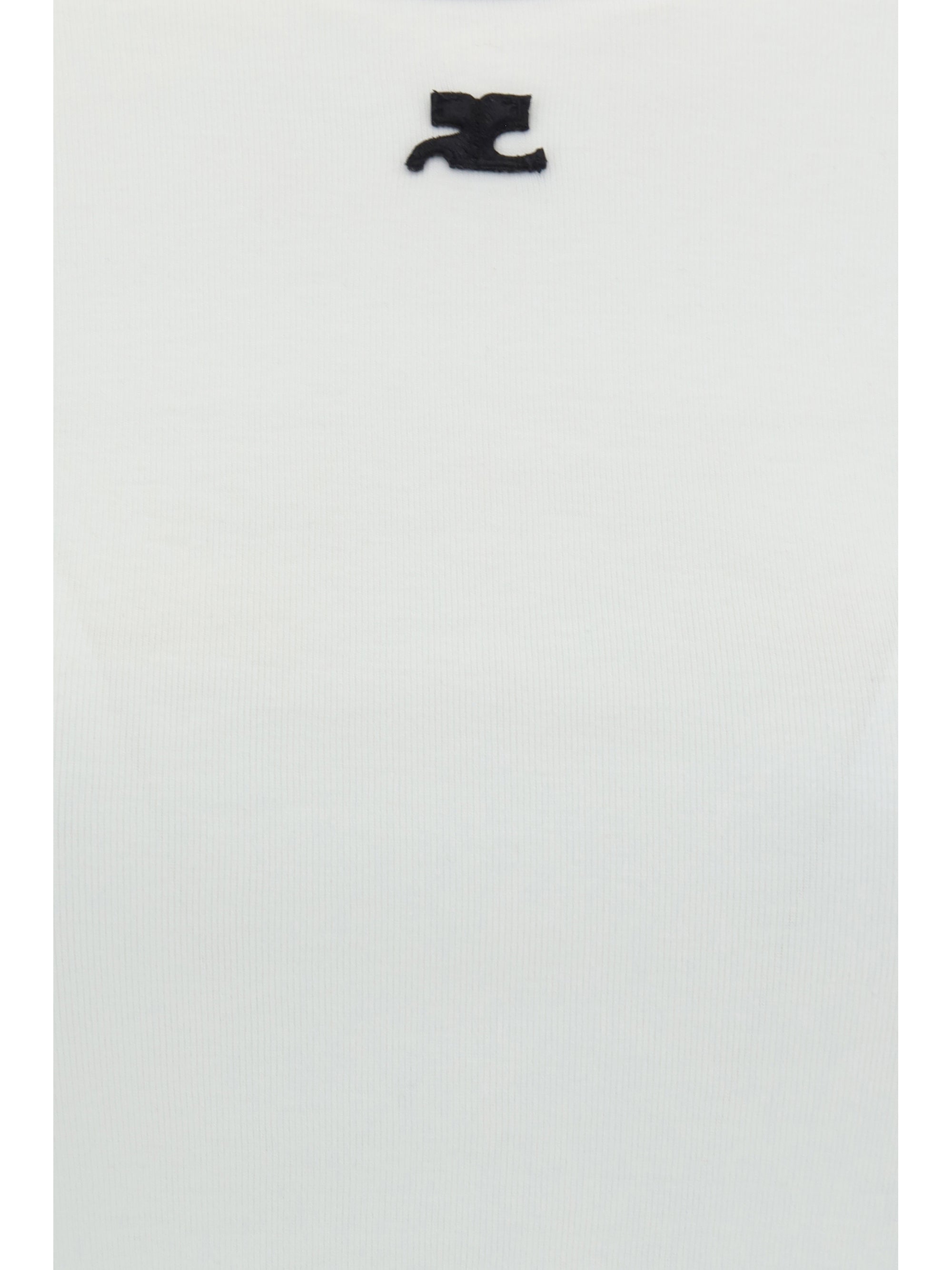 CourrèGes Contrasting Crew Neck T-Shirt — White, view 2