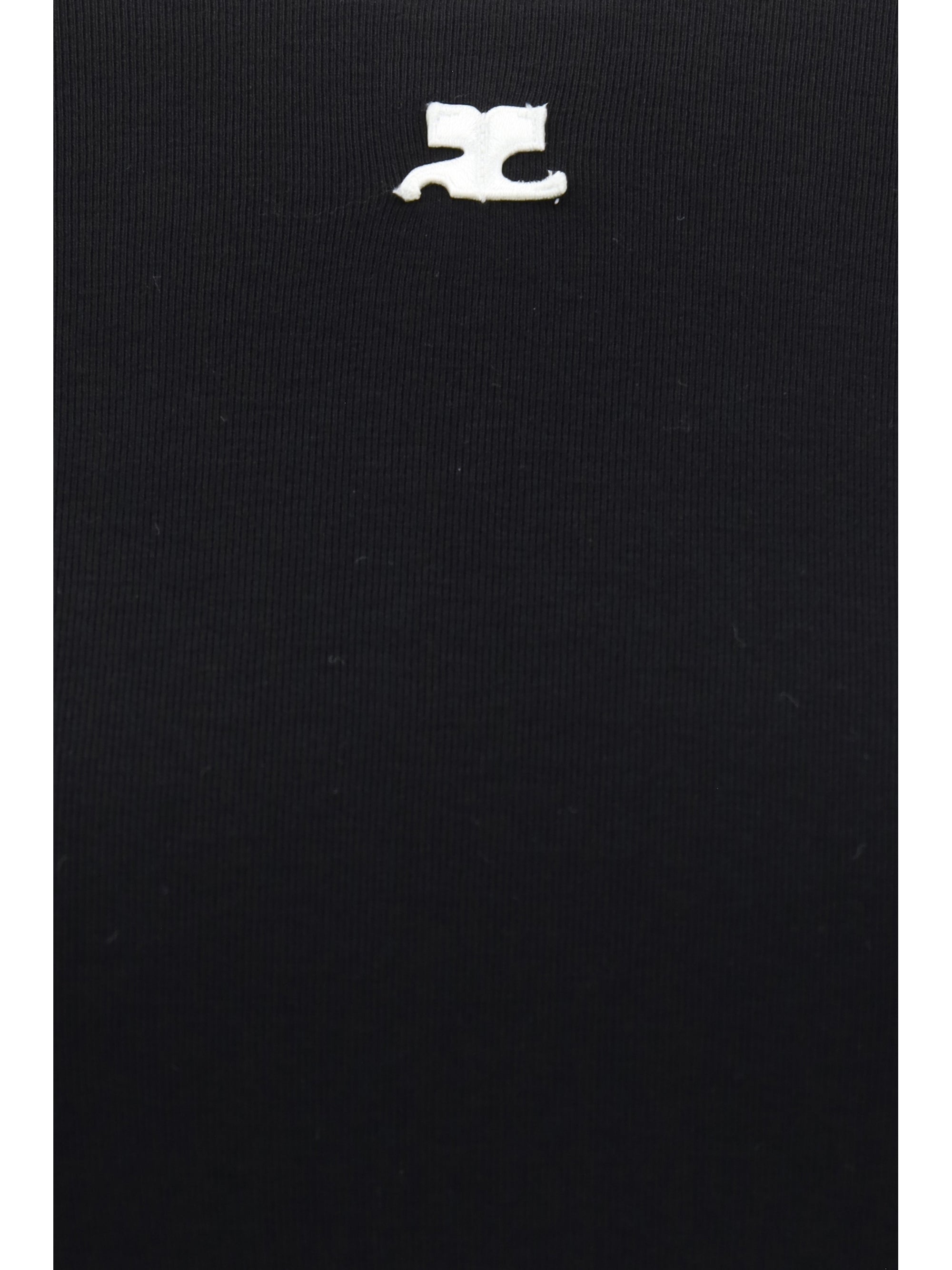 CourrèGes Logo-Contrasted Crew Neck T-Shirt — Black, view 2