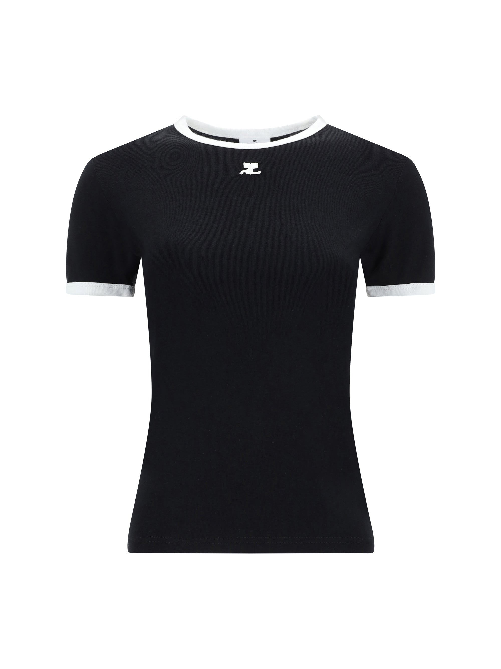 CourrèGes Logo-Contrasted Crew Neck T-Shirt — Black, view 5