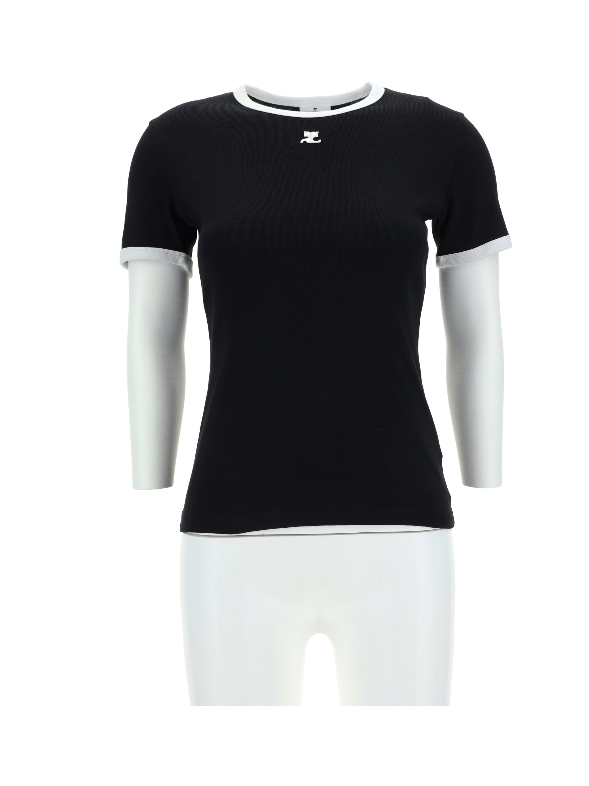 CourrèGes Logo-Contrasted Crew Neck T-Shirt — Black, view 6