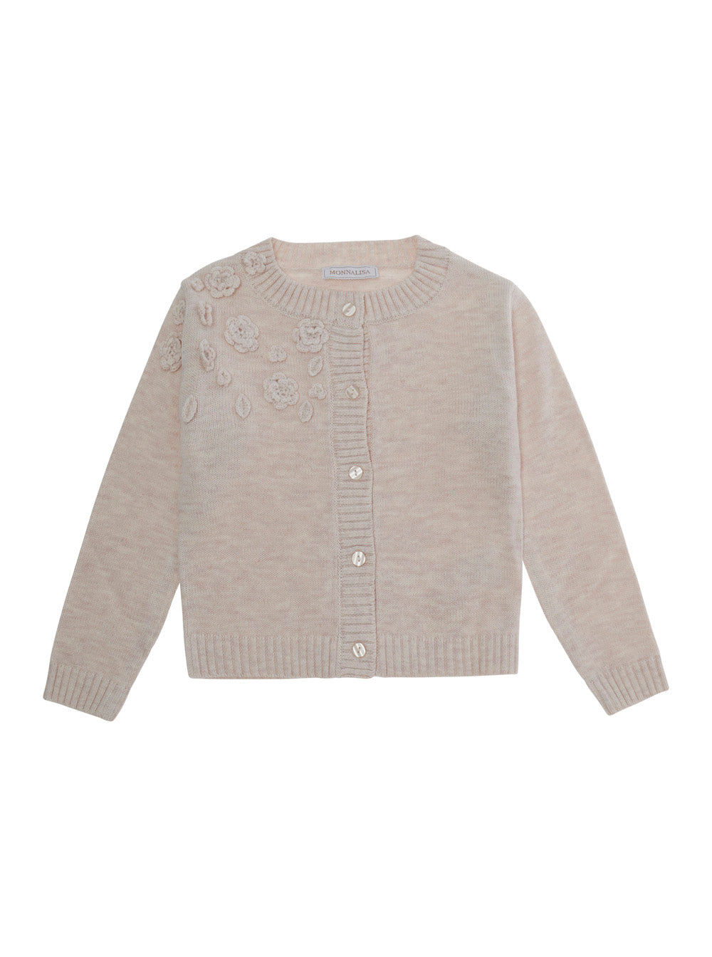 Monnalisa 3D Floral Appliqué Cardigan — White by Monnalisa