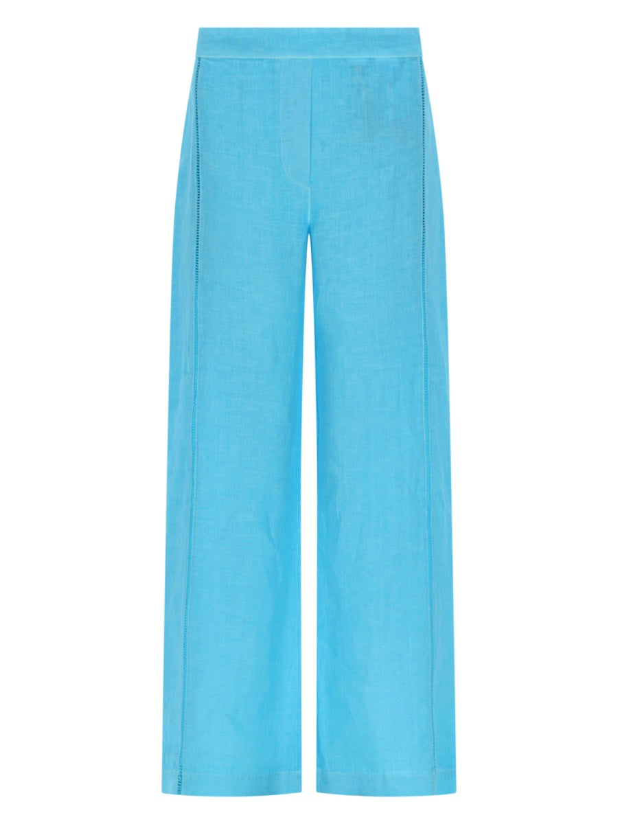 120% Lino Wide-Leg Linen Trousers — Blue by 120% Lino