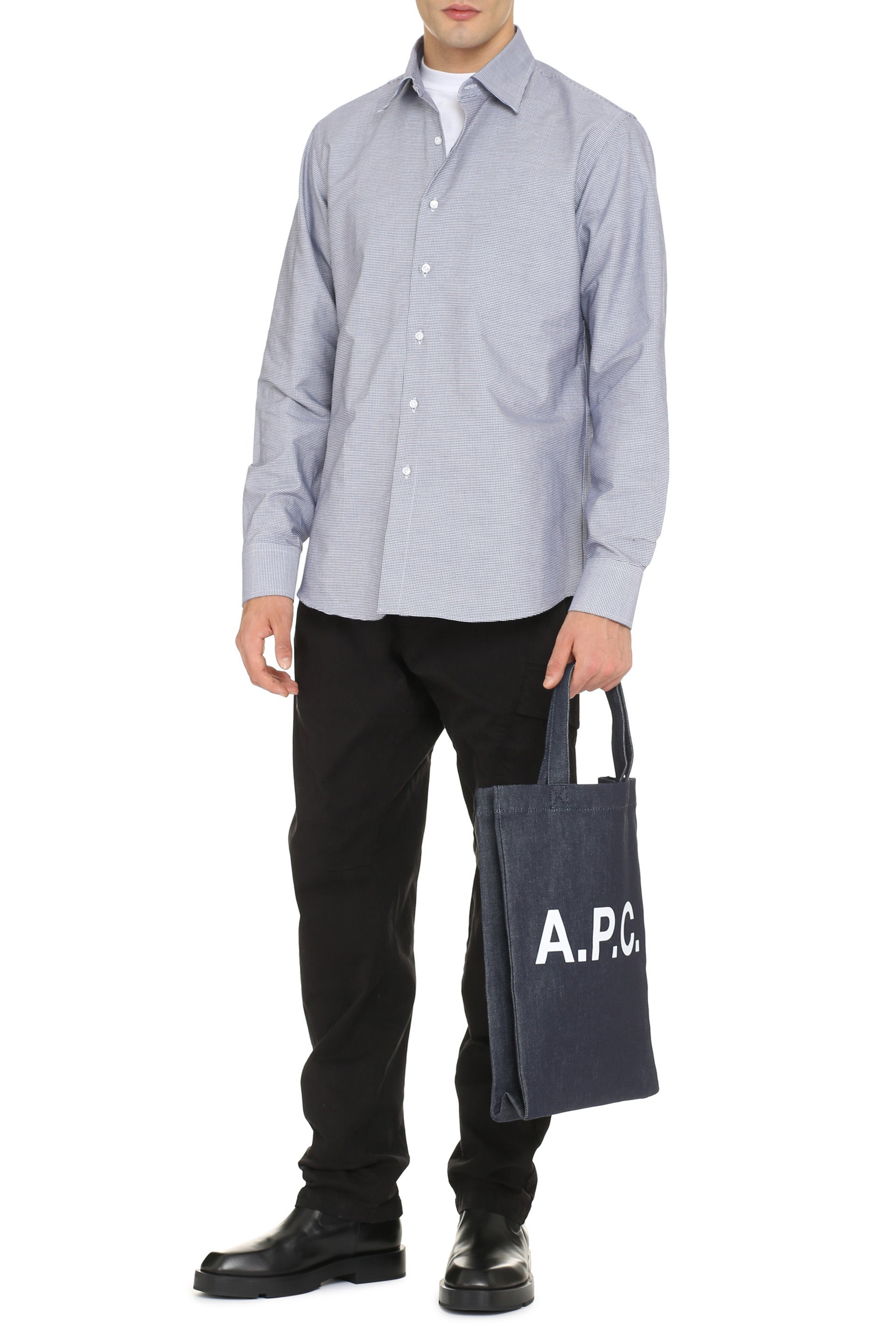 The Alphabet Gingham Cotton Shirt — Gray, view 3