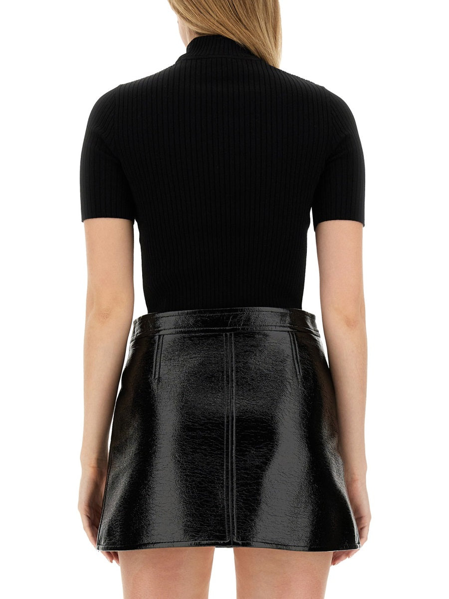 CourrèGes Viscose Knit T-Shirt — Black, view 2