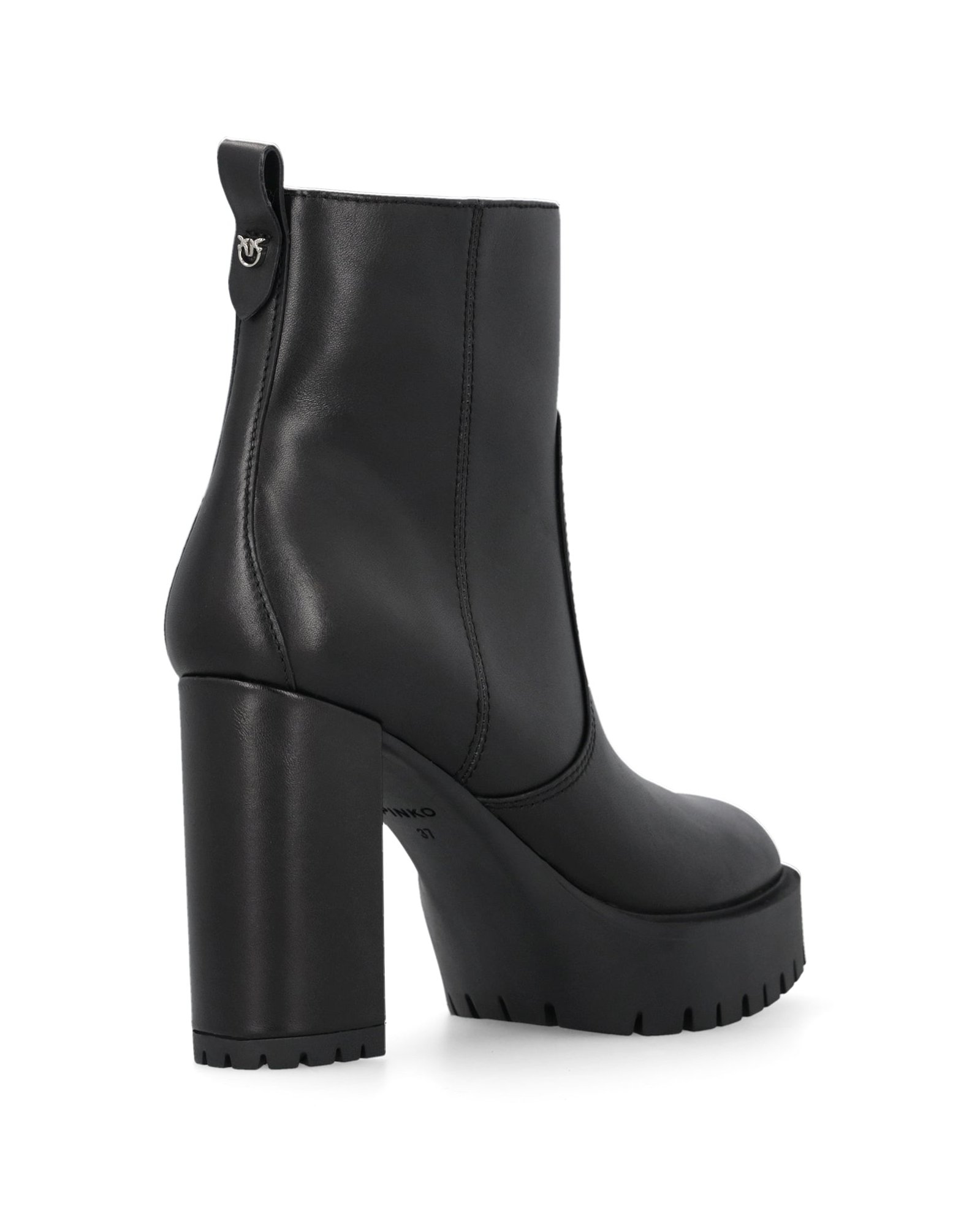 Pinko Lug Sole Block Heel Ankle Boot — Black, view 3