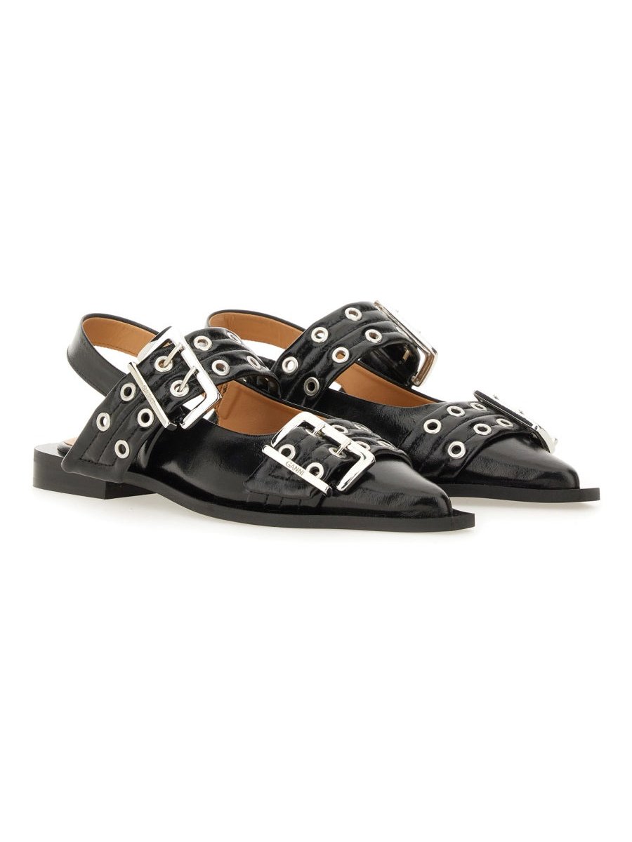 Ganni Buckle-Trimmed Recycled Polyester Ballet Flats — Black by Ganni