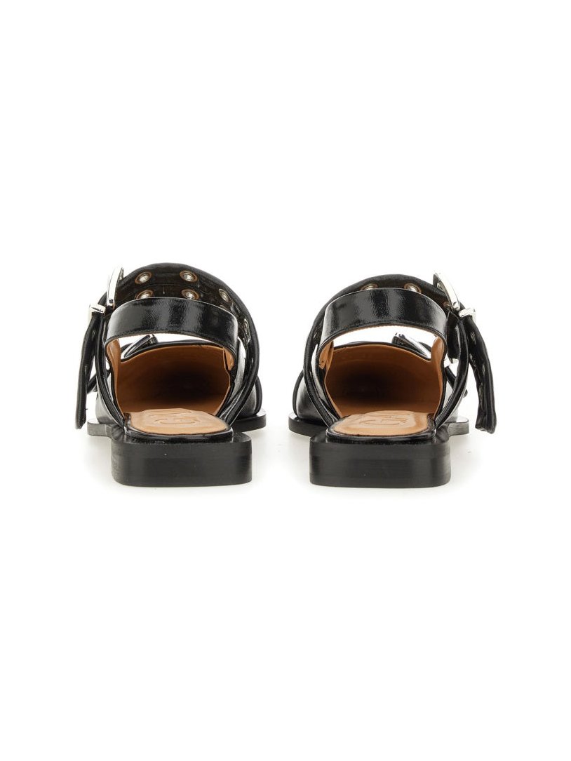 Ganni Buckle-Trimmed Recycled Polyester Ballet Flats — Black, view 2