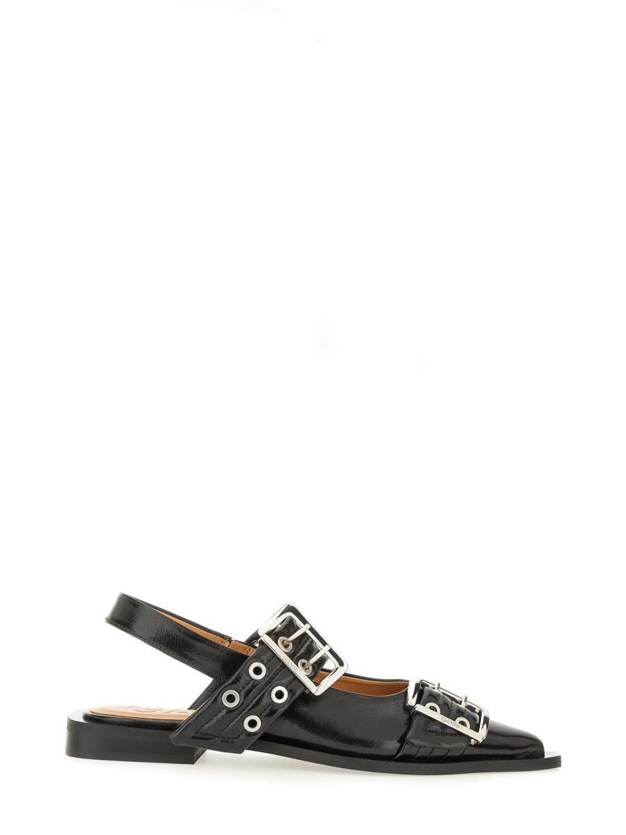 Ganni Buckle-Trimmed Recycled Polyester Ballet Flats — Black, view 4