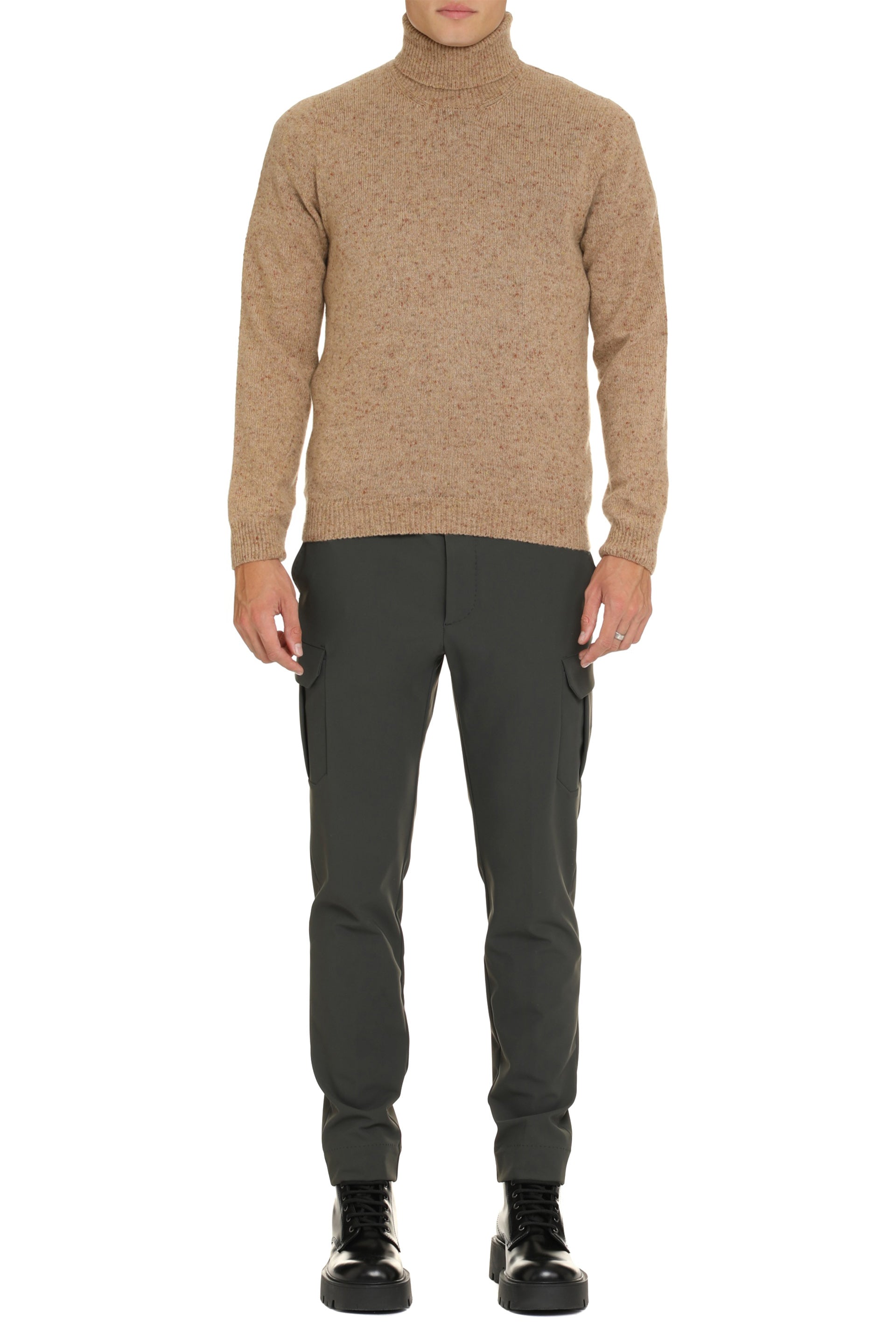 The Alphabet Cashmere Blend Turtleneck Sweater — Camel, view 3