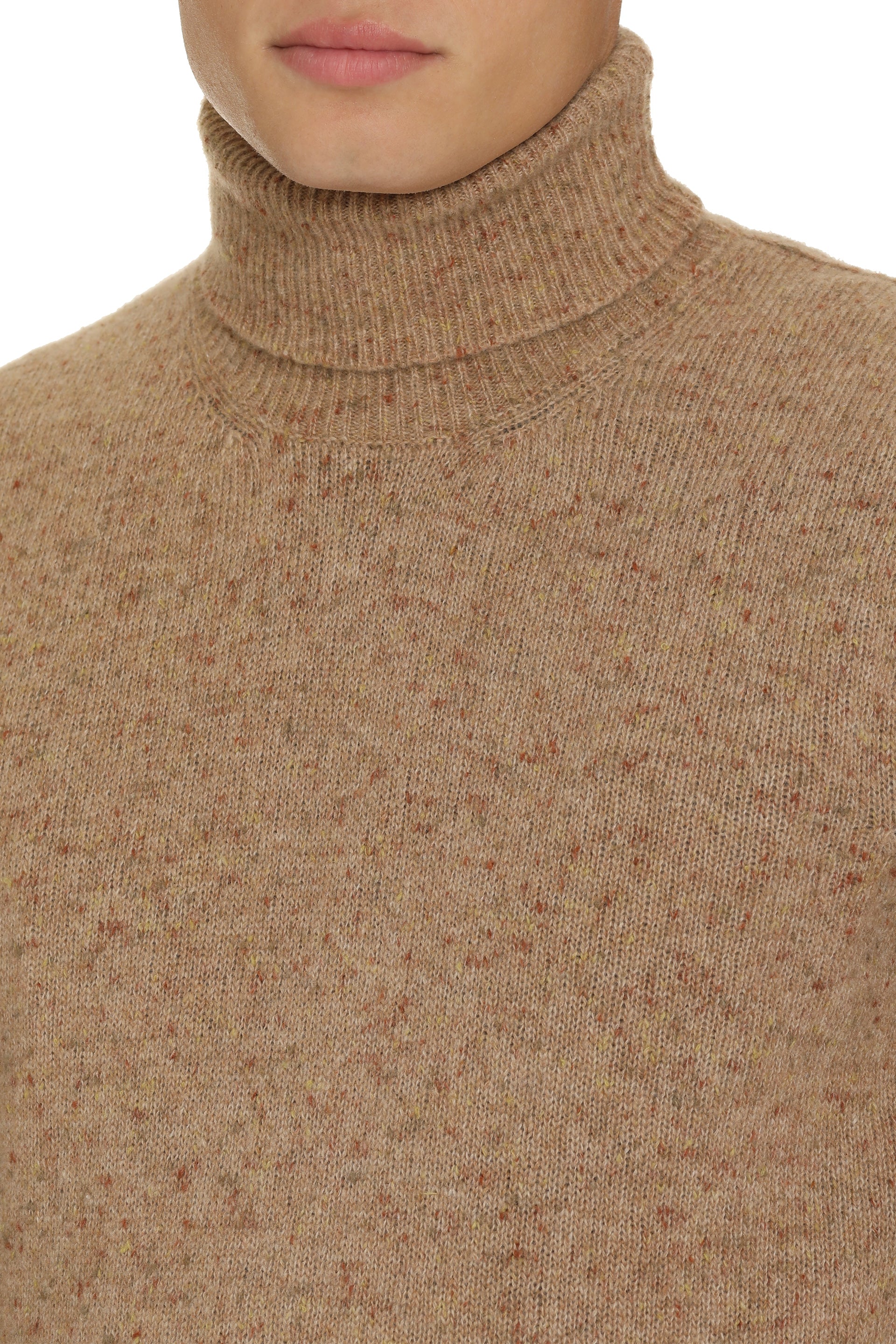 The Alphabet Cashmere Blend Turtleneck Sweater — Camel, view 5