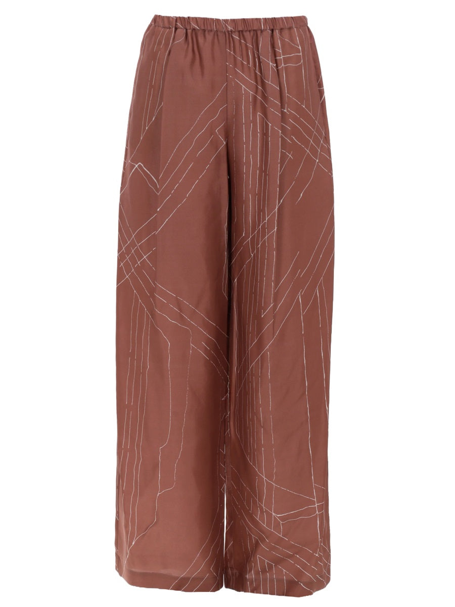 Alysi Wide-Leg Silk Trousers — Brown by Alysi