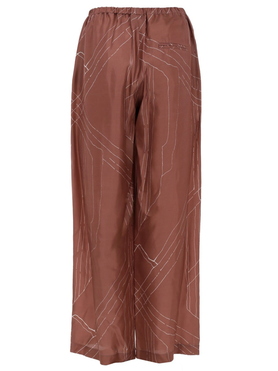 Alysi Wide-Leg Silk Trousers — Brown, view 2