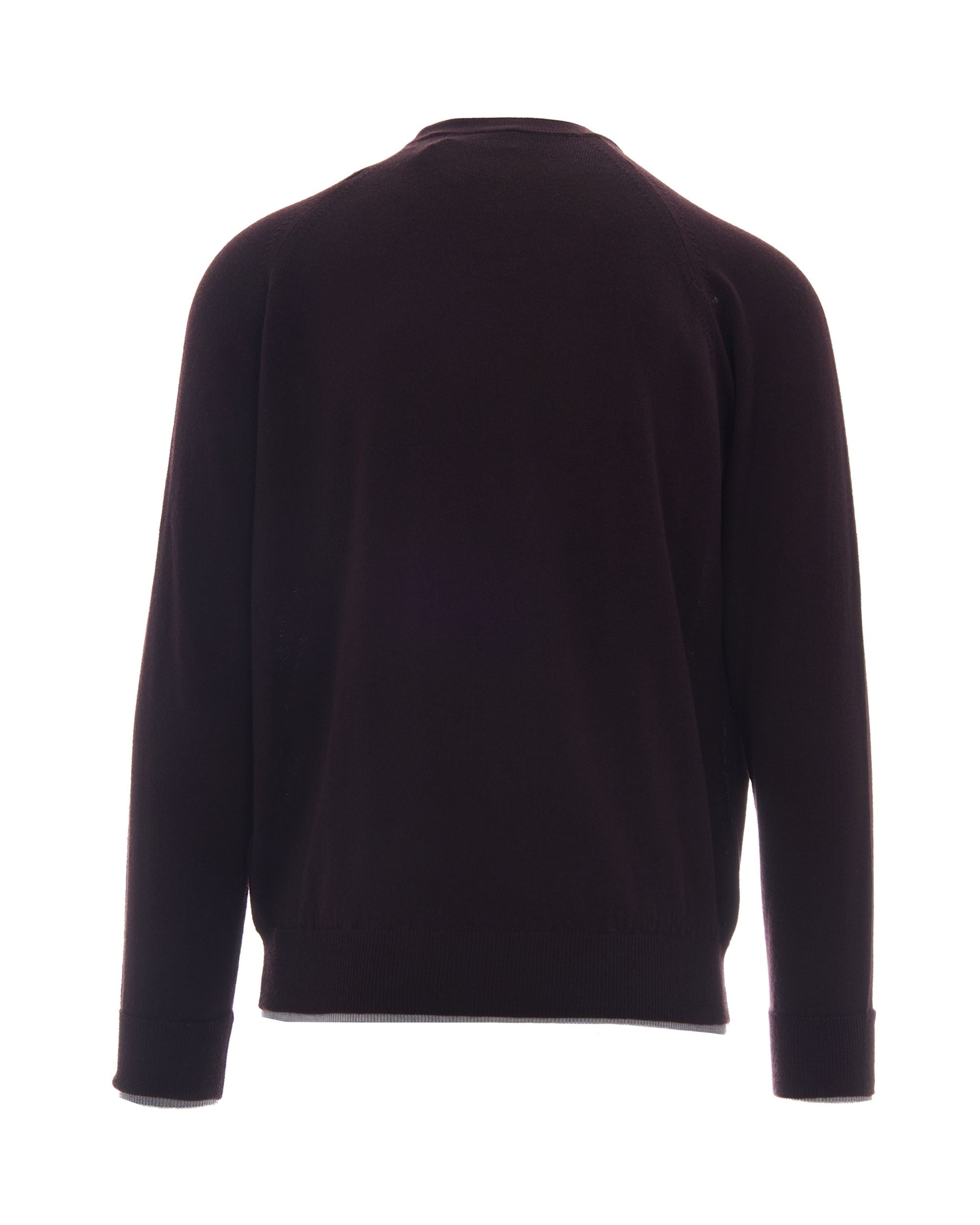 Eleventy Wool Crew-Neck with Contrast Trim Sweater — Burgundy, view 2