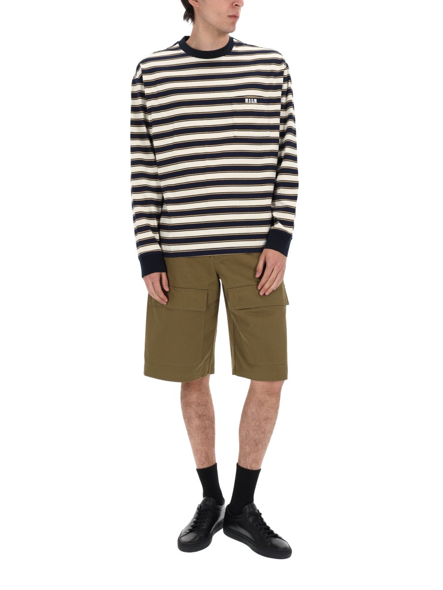 MSGM Logo Patch Cotton Shorts — Green, view 3