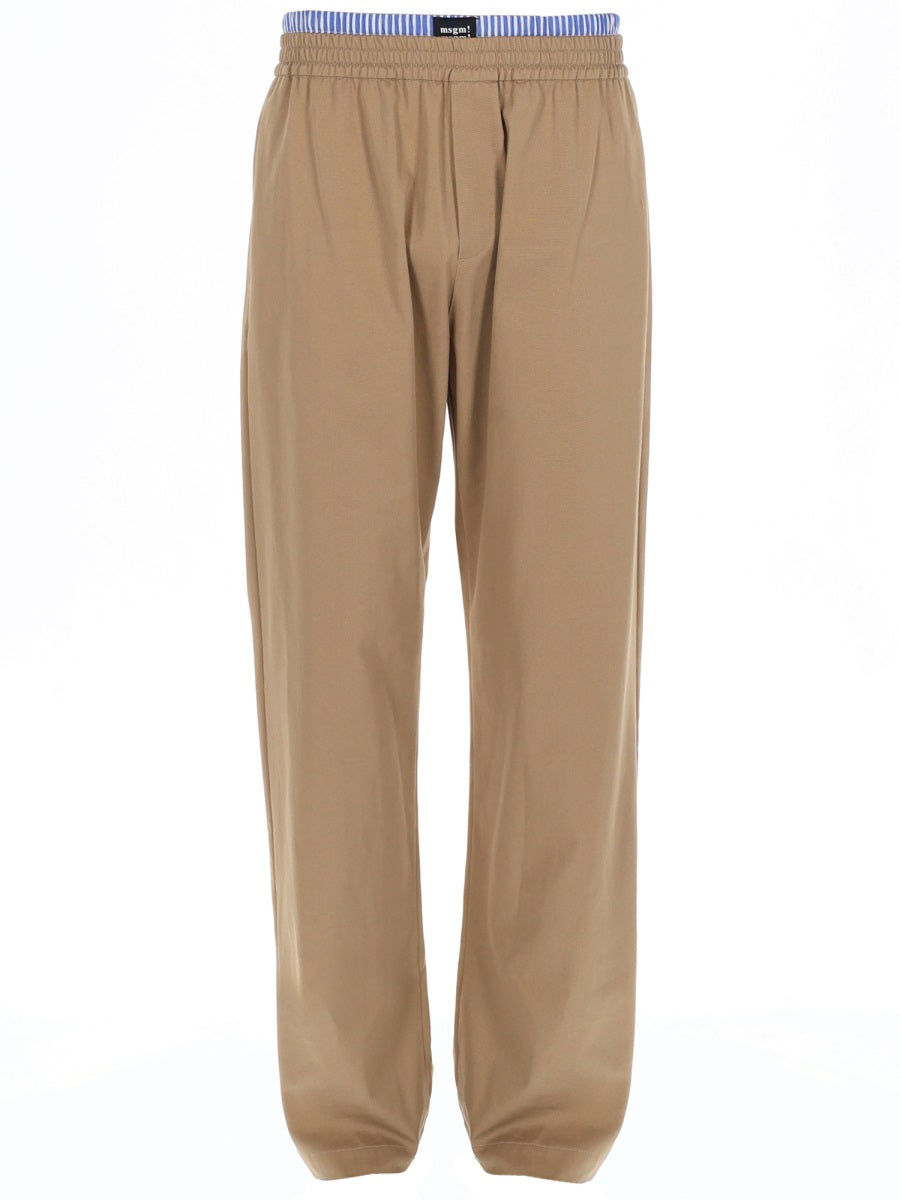 MSGM Double-Elastic Cotton Trousers — Beige, view 2