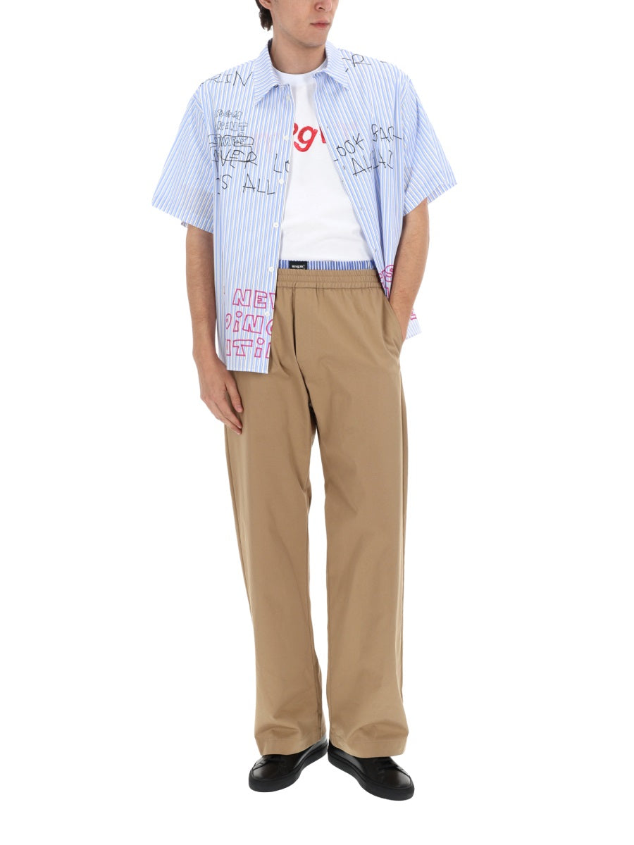 MSGM Double-Elastic Cotton Trousers — Beige, view 3