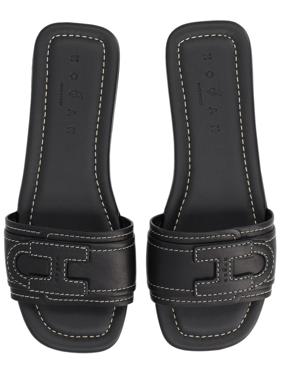 Hogan Flat Sandals — Black, view 3