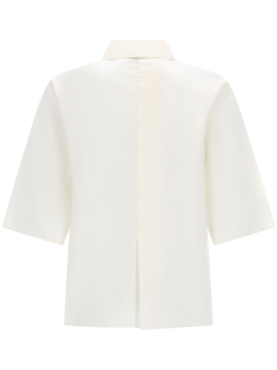 Alysi Cropped Silk Shirt — White, view 2